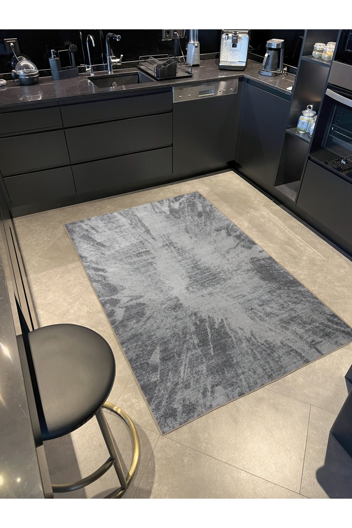 Gri Temalı Soyut Desenli Kreatif Modern Dekoratif Halı 2952