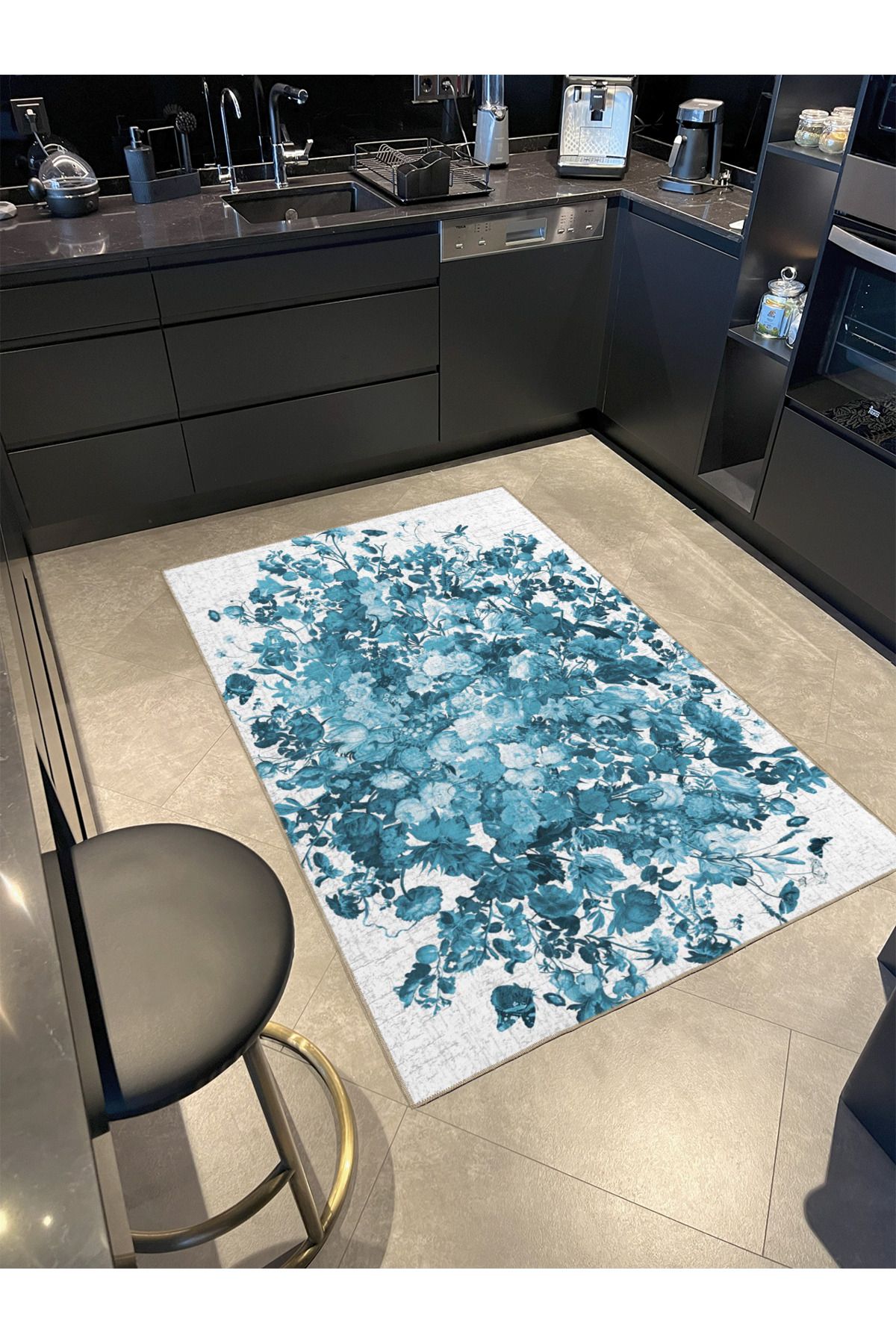 Açık Mavi Çiçekli Düz Desenli Dokuma Taban miravip686