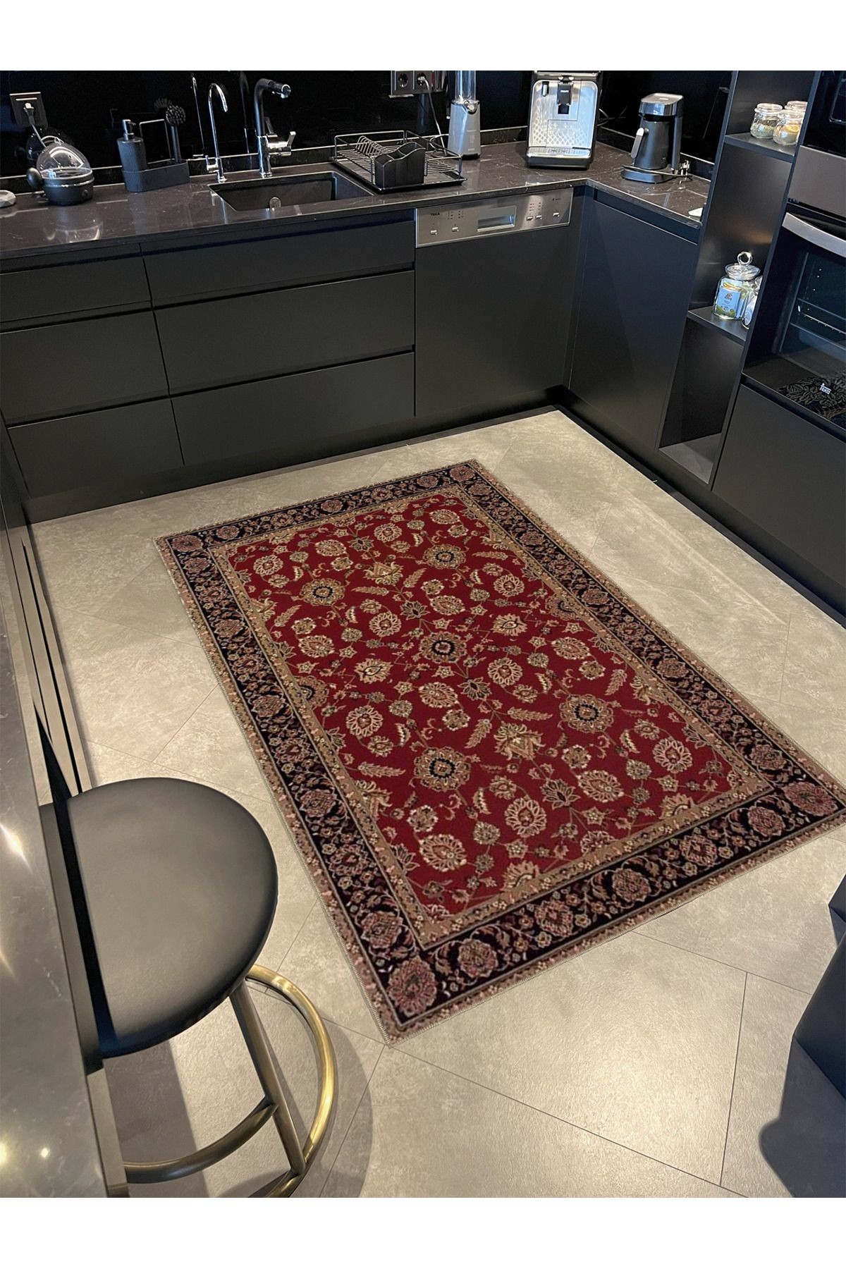 Bordo Temalı Motifli Etnik Çiçek Desenli Vintage Dekoratif Halı 4595