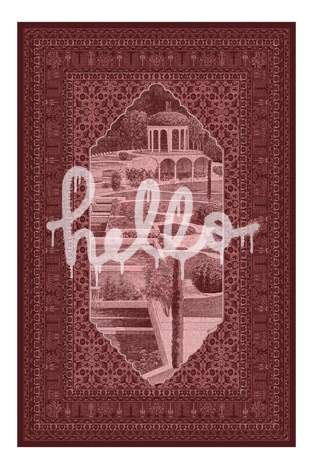 Bliss Bordo Hello Yazılı Vintage Dokuma Taban Dekoratif Salon Halısı 906