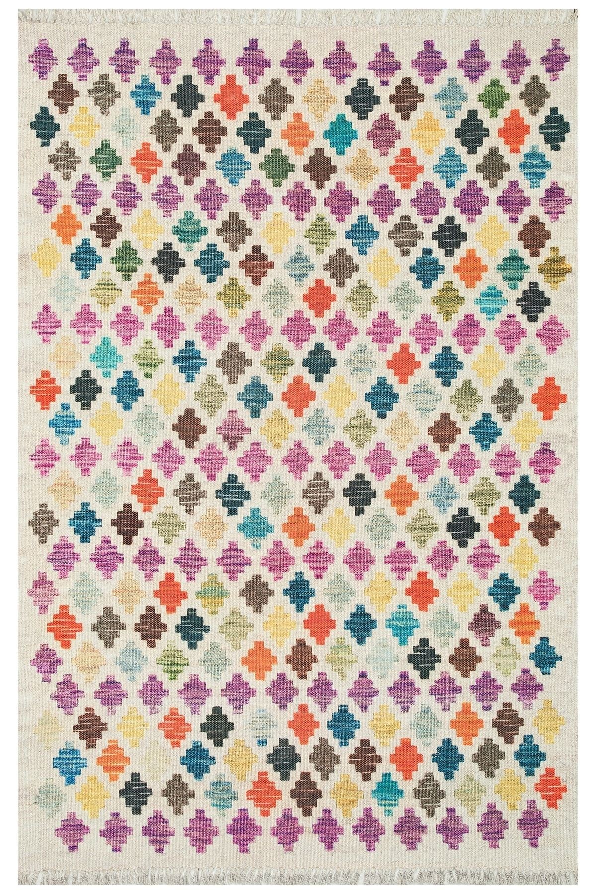Cotton Pamuklu Çok Renkli Desenli Kilim 504