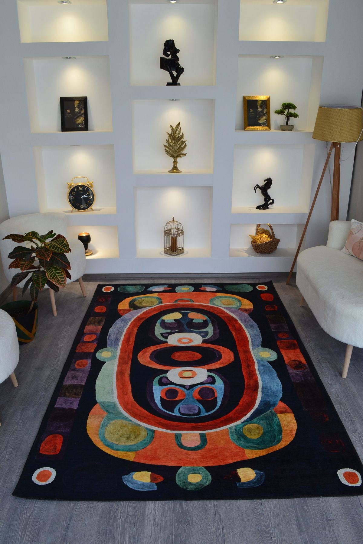 Nora Art Soyut Desen Çok Renkli Dokuma Taban Modern Dekoratif Halı noraart33