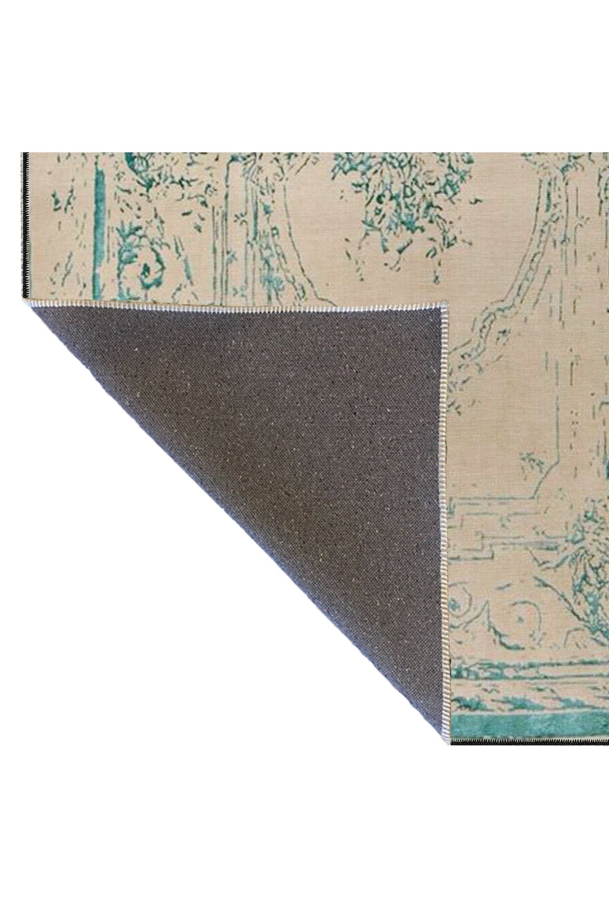 Krem Mavi Geleneksel Modern Desenli Dokuma Taban ve Dekoratif Yıkanabilir Halı miravip8650