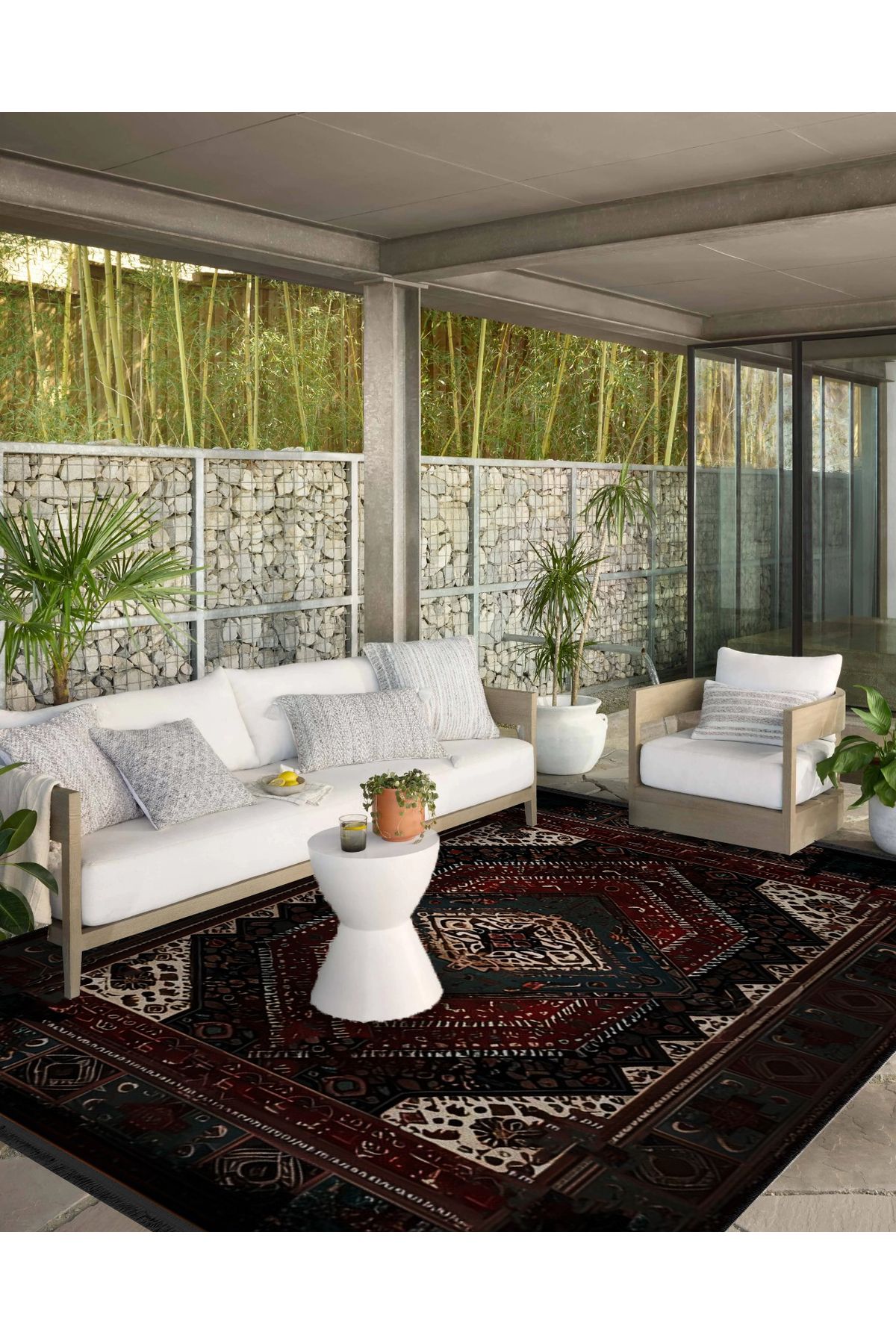 Koyu Tonlarda Antik Tasarım Serisi Bordo ve Yeşil Detaylı Desenli Vintage Dekoratif Halı antik22