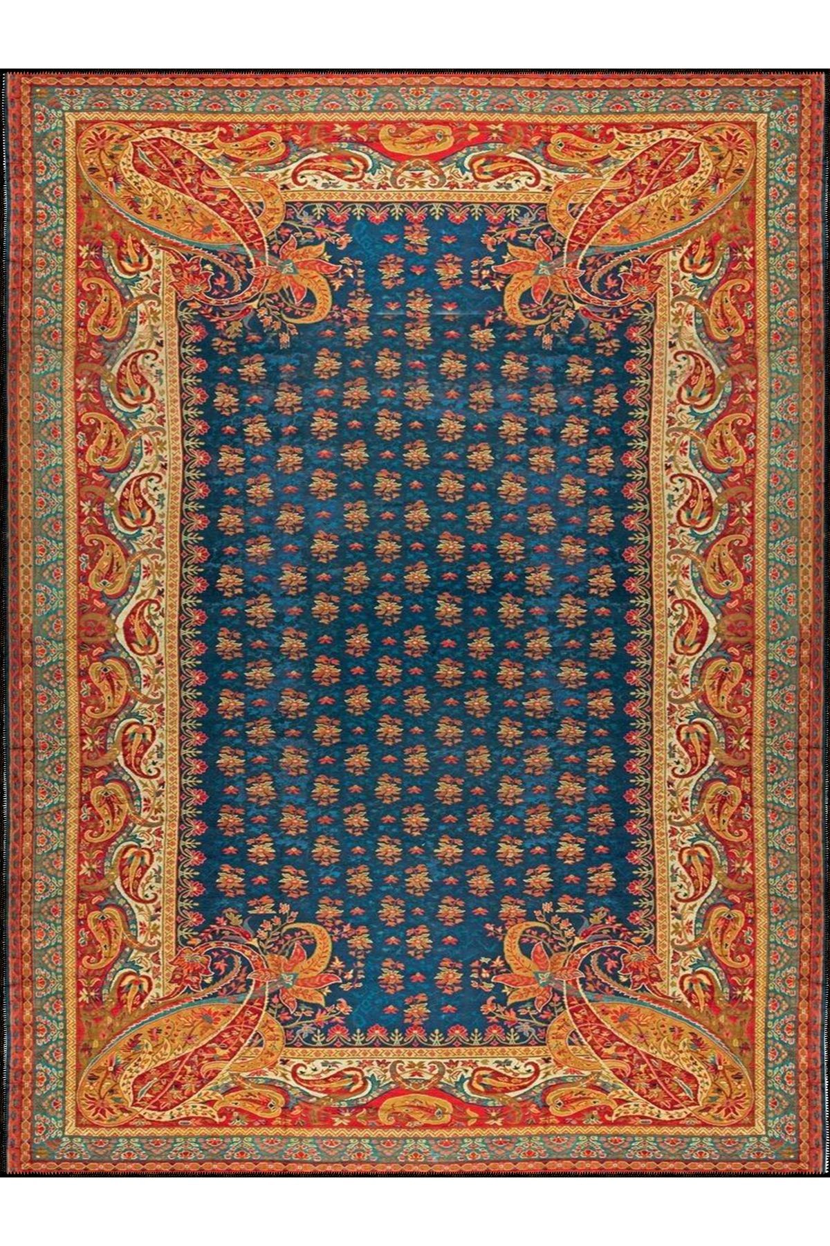 İnci Koleksiyonu Turuncu Geleneksel Desenli Dokuma Taban Modern Dekoratif Halı inci74