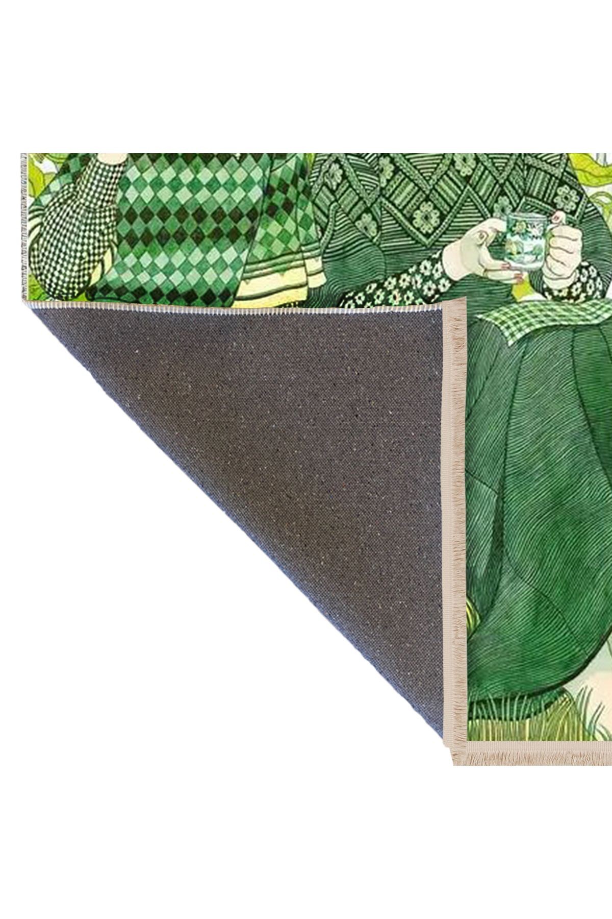 Aynur Koleksiyonu Yeşil Temalı  Kadınlar Desenli Modern Dekoratif Halı aynur12