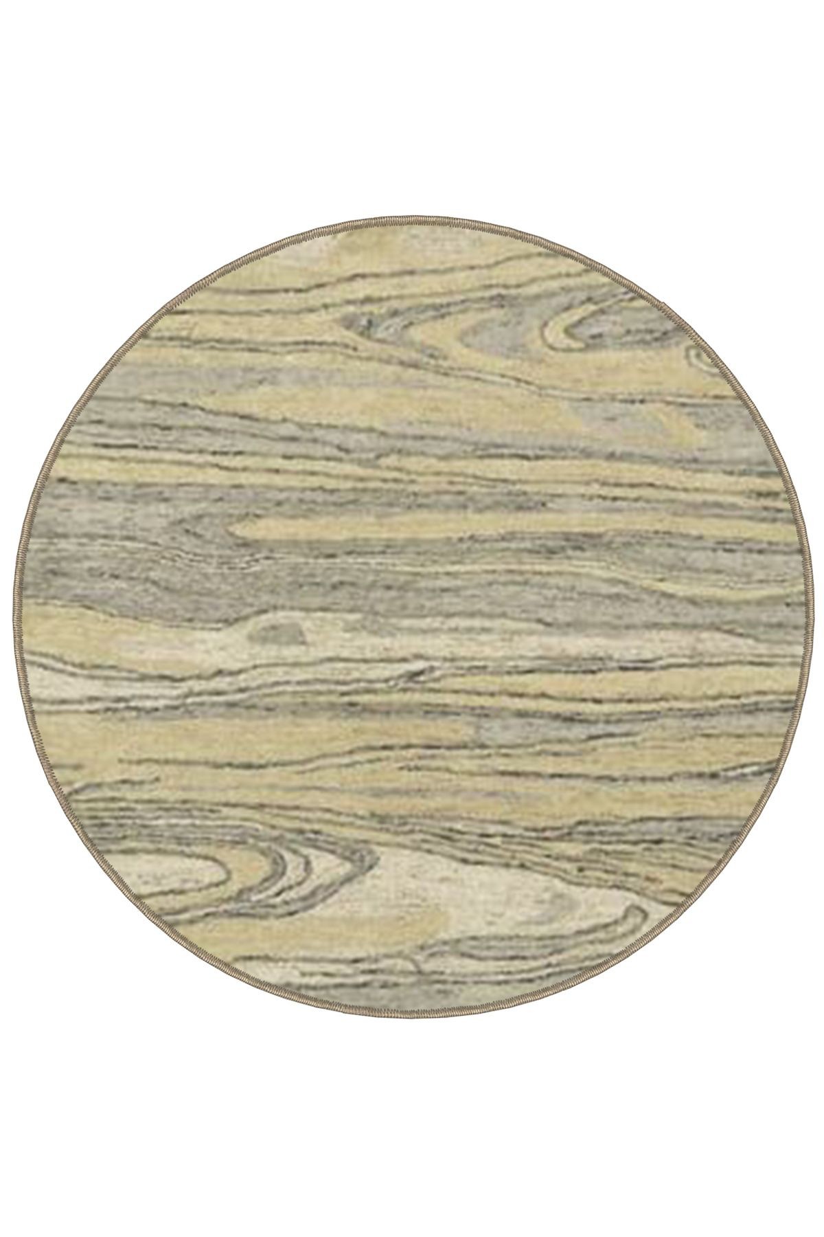 Mira Yuvarlak Sarı Bej Soyut Desen Detaylı Dokuma Taban Modern Dekoratif Halı 5573