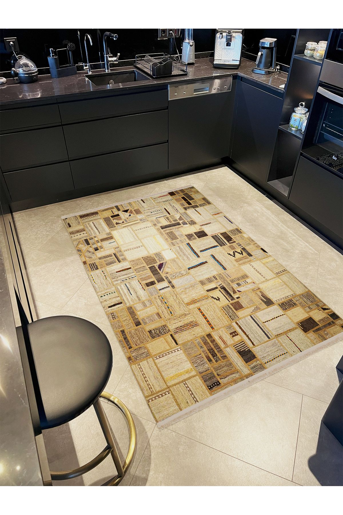 Kuzey Koleksiyonu Çok Renkli Şekiller Desenli Dokuma Taban Dekoratif Halı kuzey47