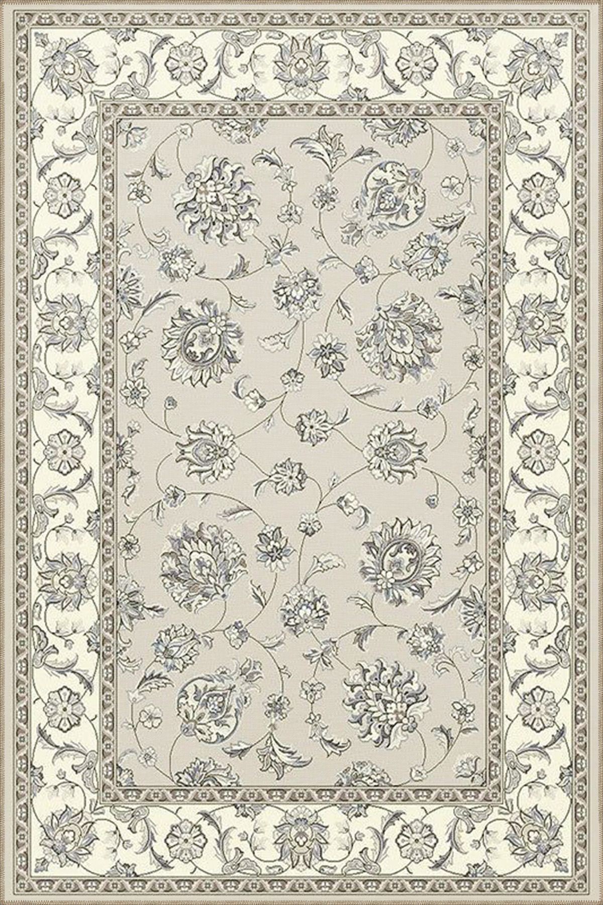 Bej Temalı Geleneksel Motif Çiçek Desenli Vintage Dekoratif Halı 4565