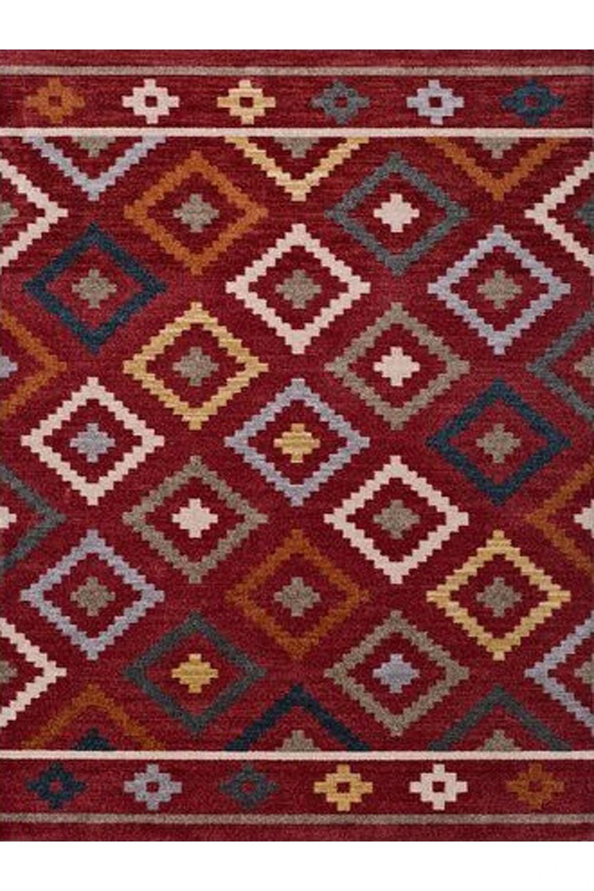 Kuzey Koleksiyonu Koyu Tonlarda Etnik Desenli Dokuma Taban Dekoratif Halı kuzey16