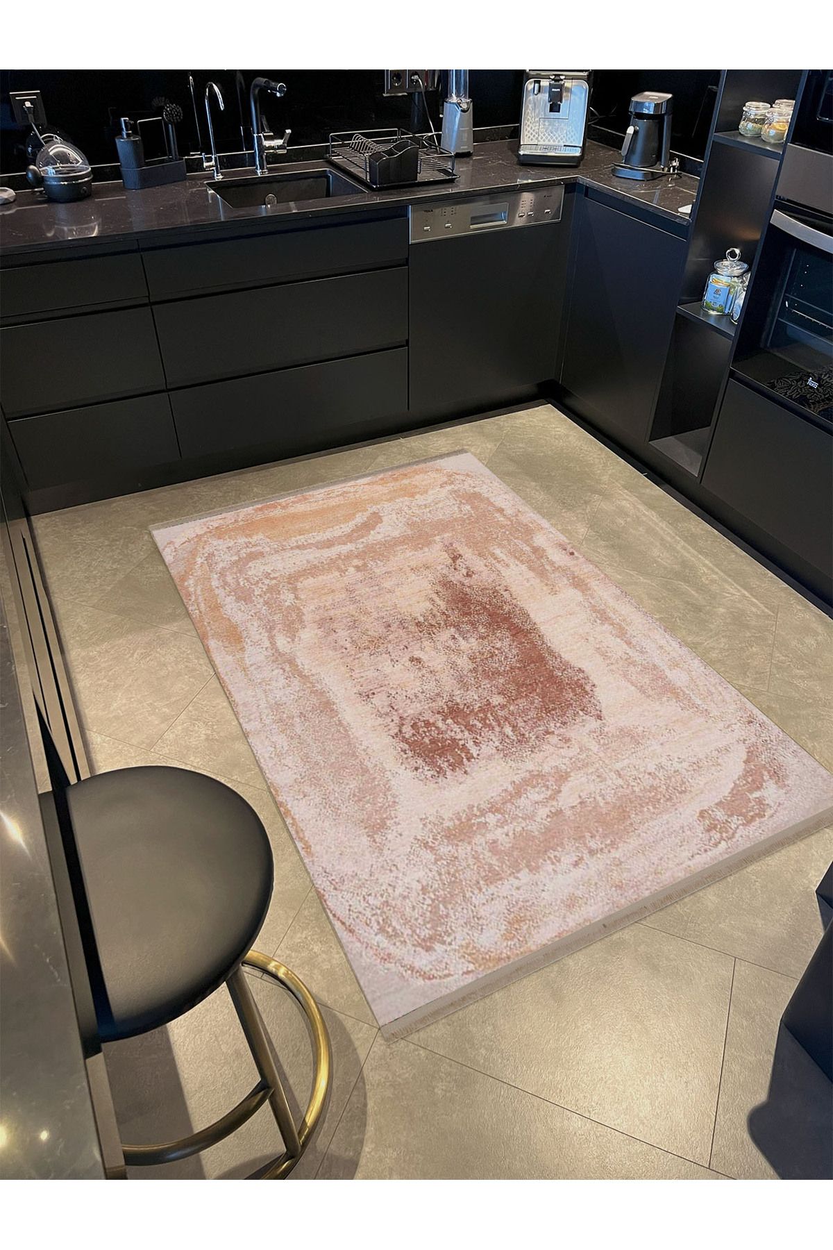 Güney Koleksiyonu Bej Temalı Soyut Klasik Desenli Kreatif Modern Dekoratif Halı 38