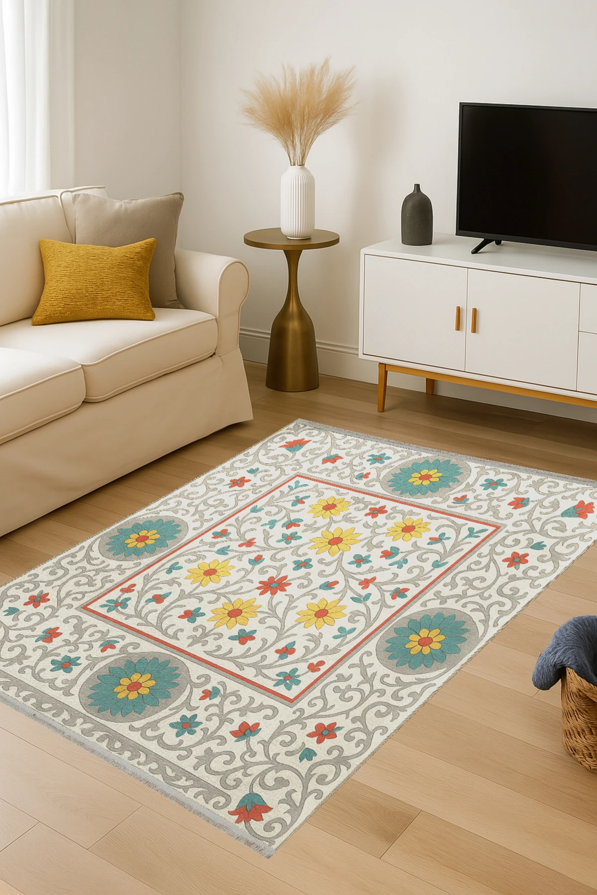 MOSSO Çok Renkli Geleneksel Temalı Desen Dokuma Taban Modern Dekoratif Halı mosso295