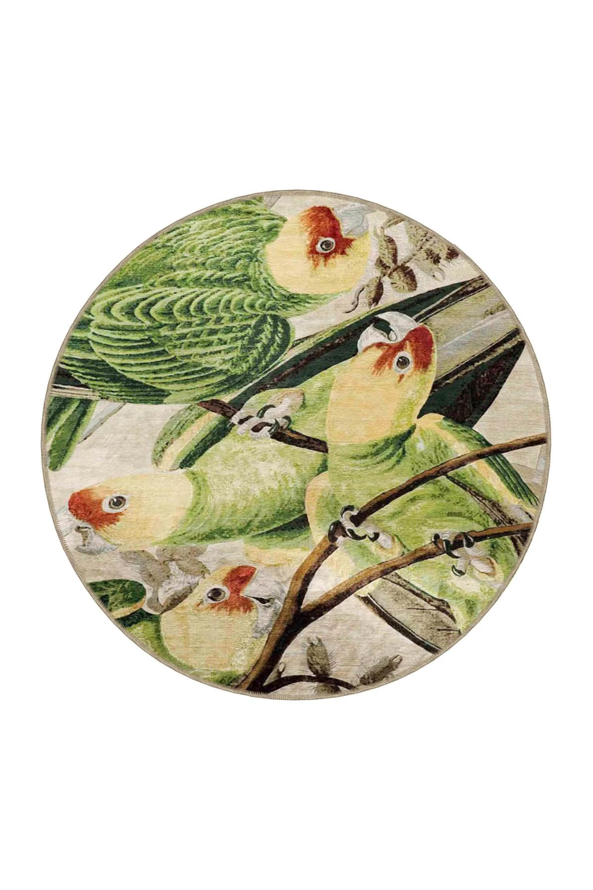 Yaprak ve Papağan Kuş Renkli Desenli Dokuma Taban miravip652