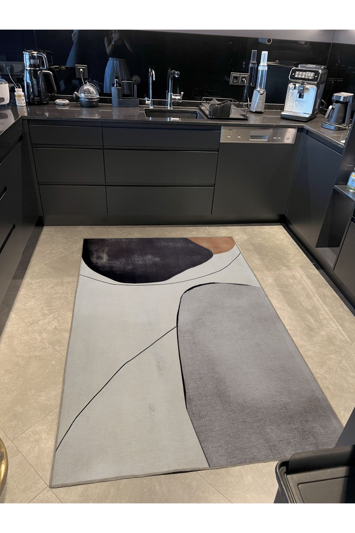 SDNEY Gri Bej Temalı Soyut Desenli Kreatif Modern Dekoratif Halı 2207