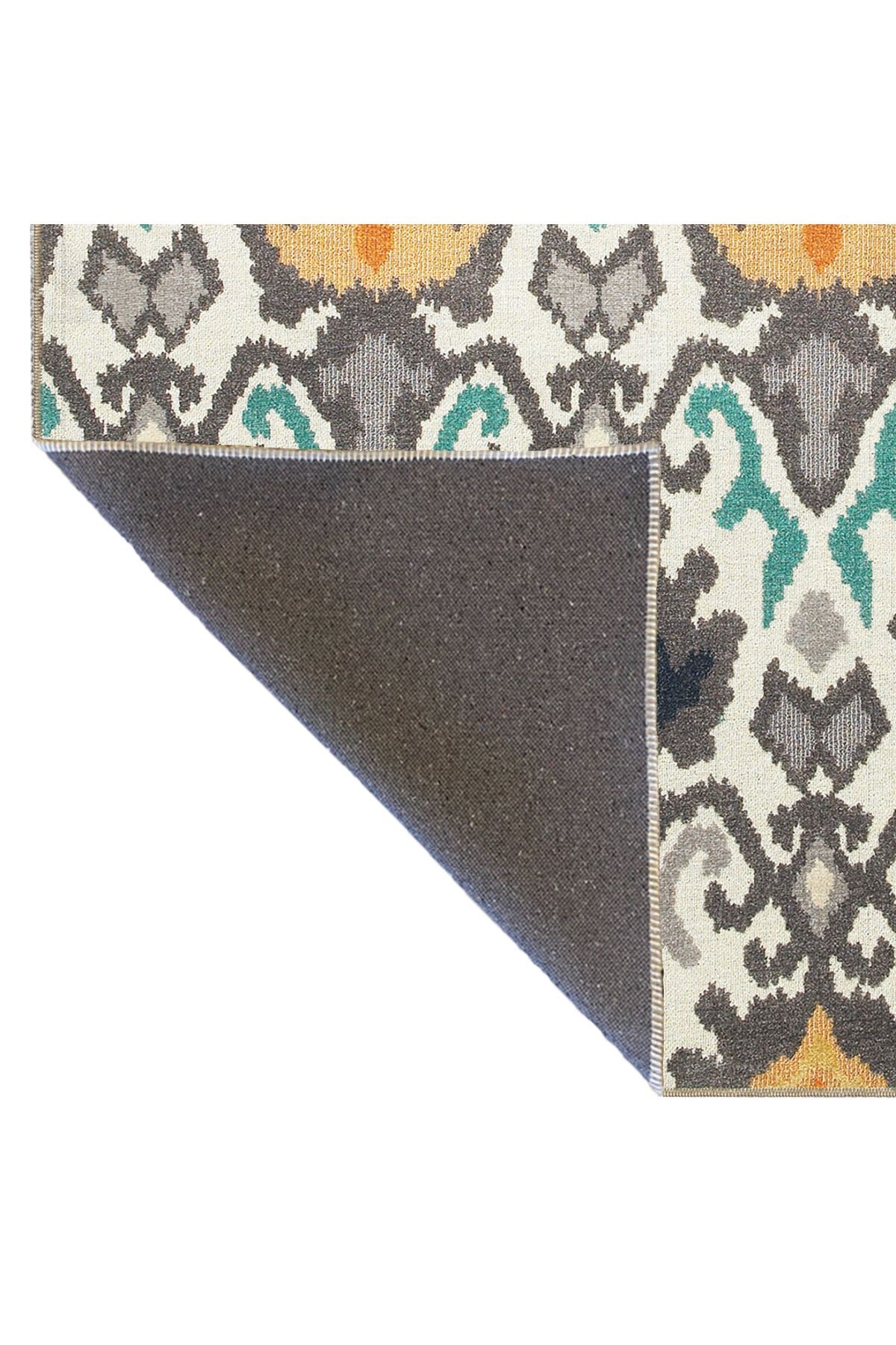 Gri Mavi Temalı Çok Renkli Geleneksel Motif Desenli Vintage Dekoratif Halı 3403