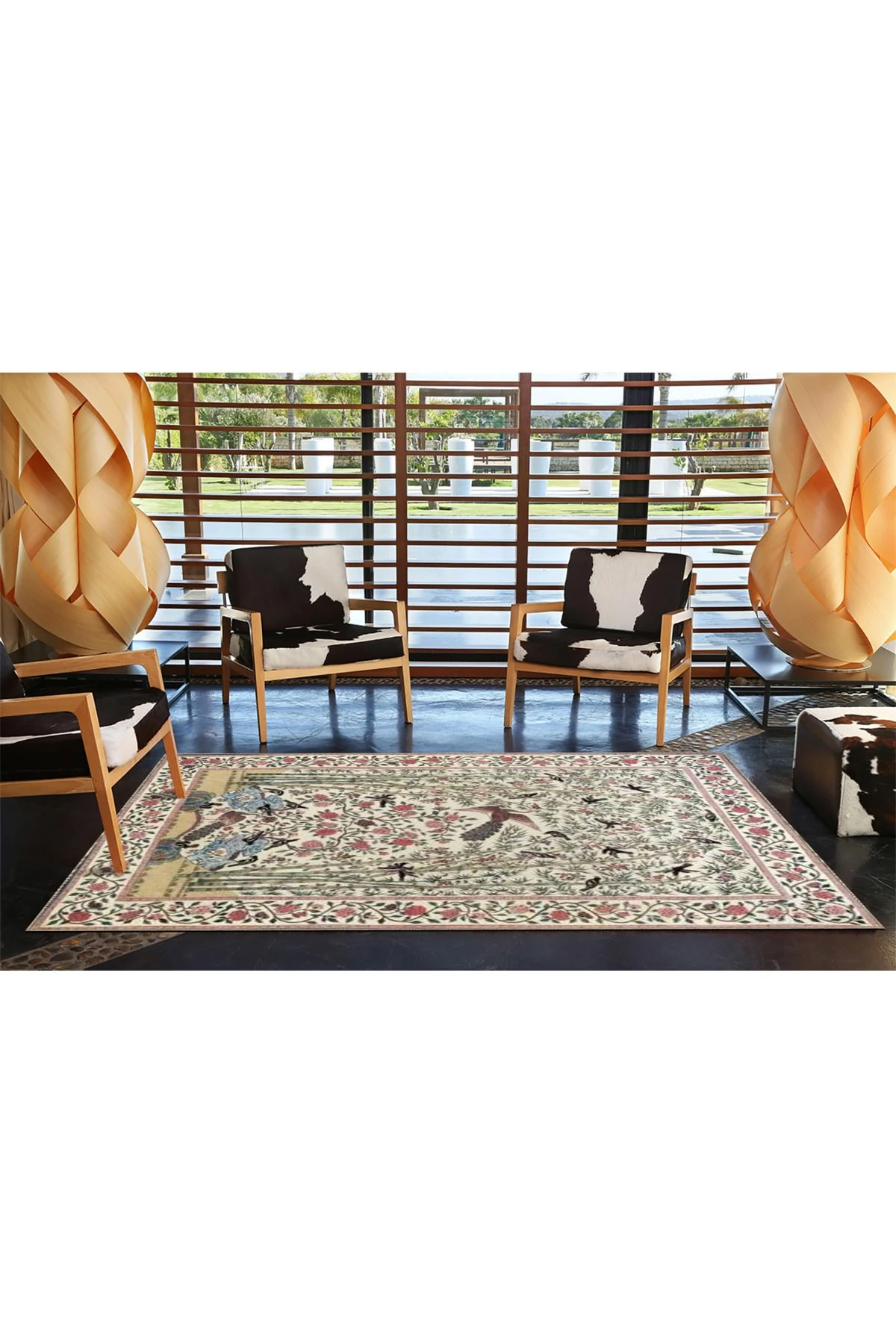 Geometrik Geleneksel Antrasit Renklerinde Sarmaşık Desenli Dekoratif Halı miravip8029