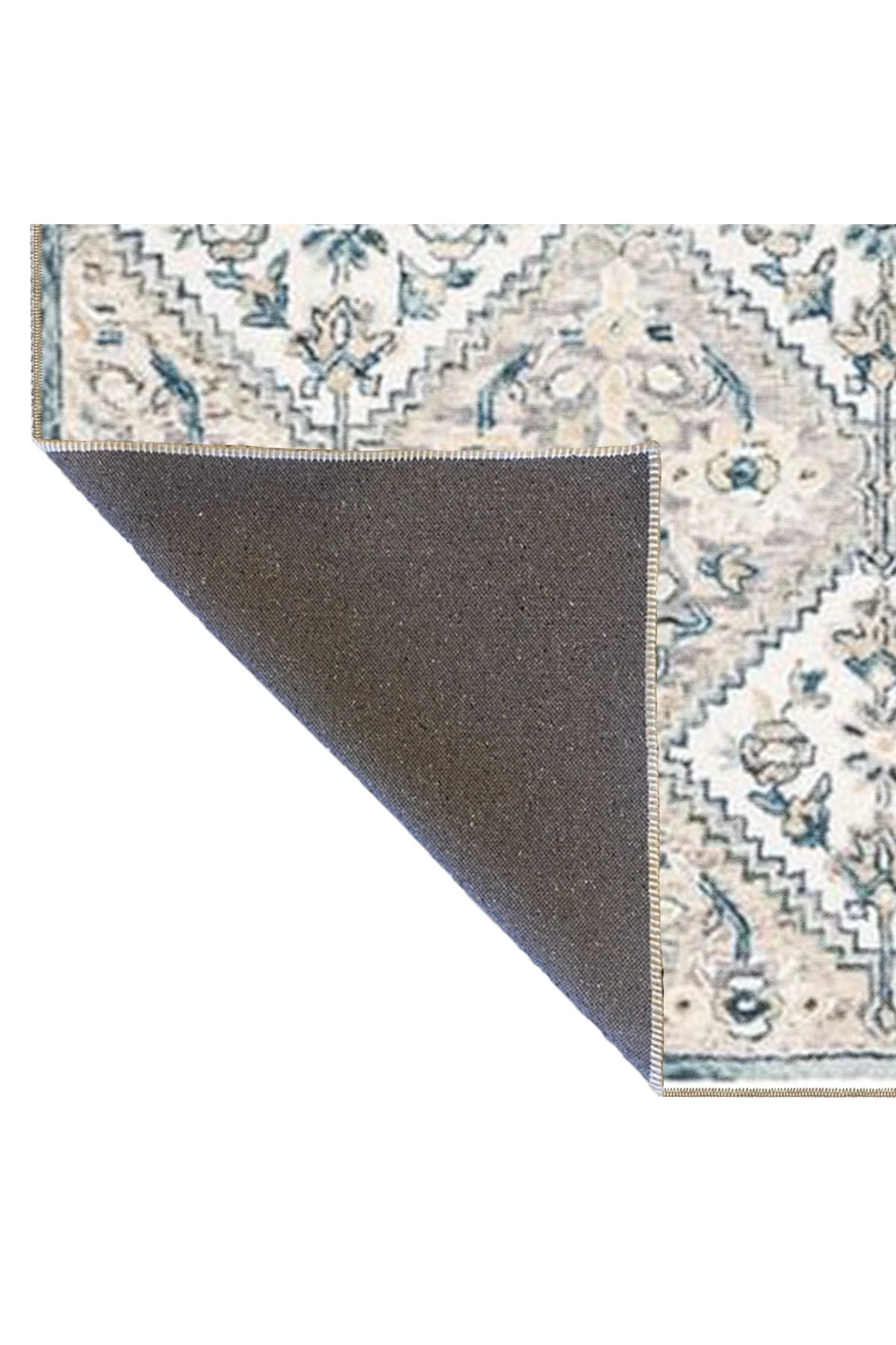 Krem Geometrik Baklavalı Çiçekli Dokuma Taban Yıkanabilir Halı miravip8919