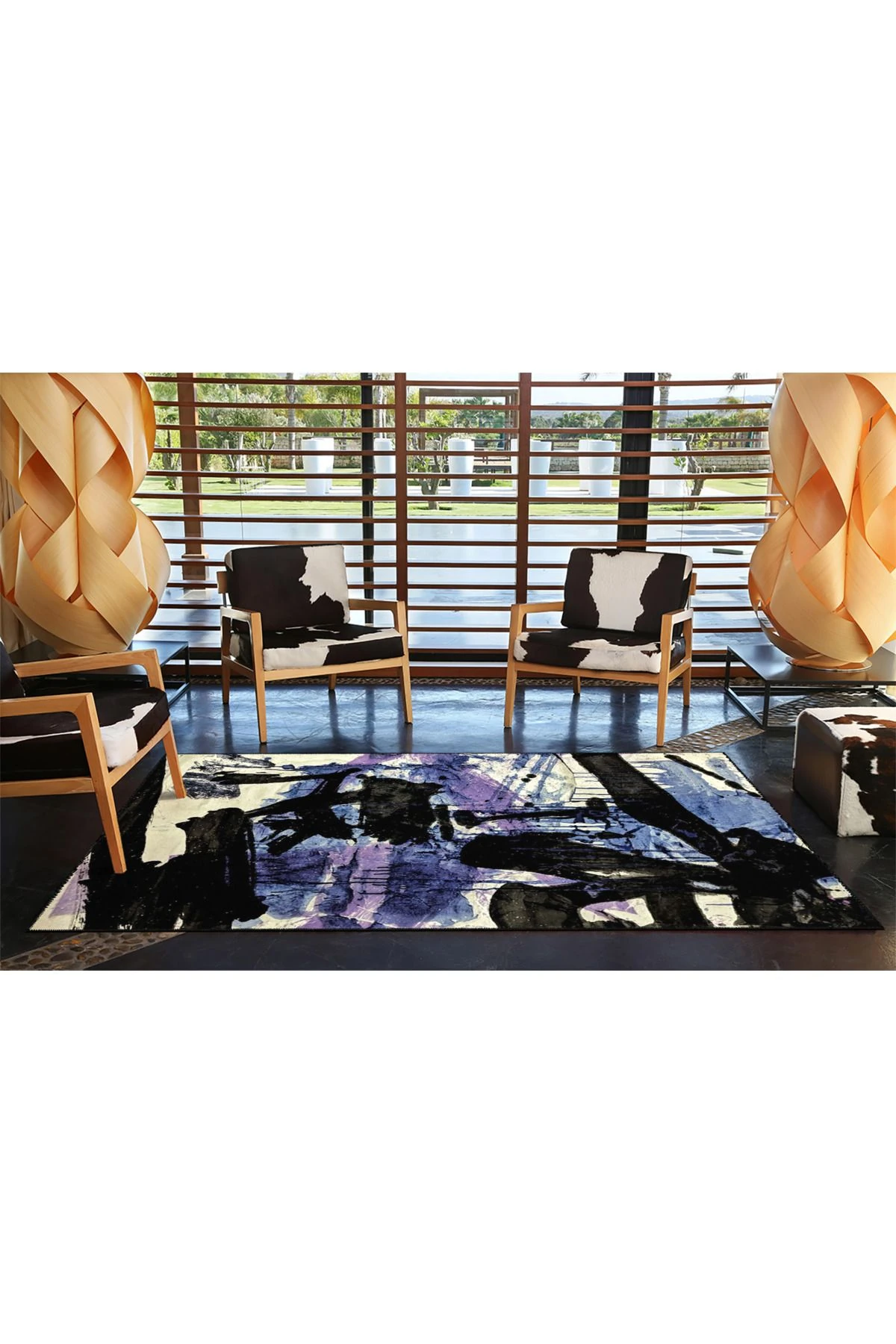 Mor Temalı Desenli Modern Dekoratif Halı ve Yıkanabilir Halı miravip9588