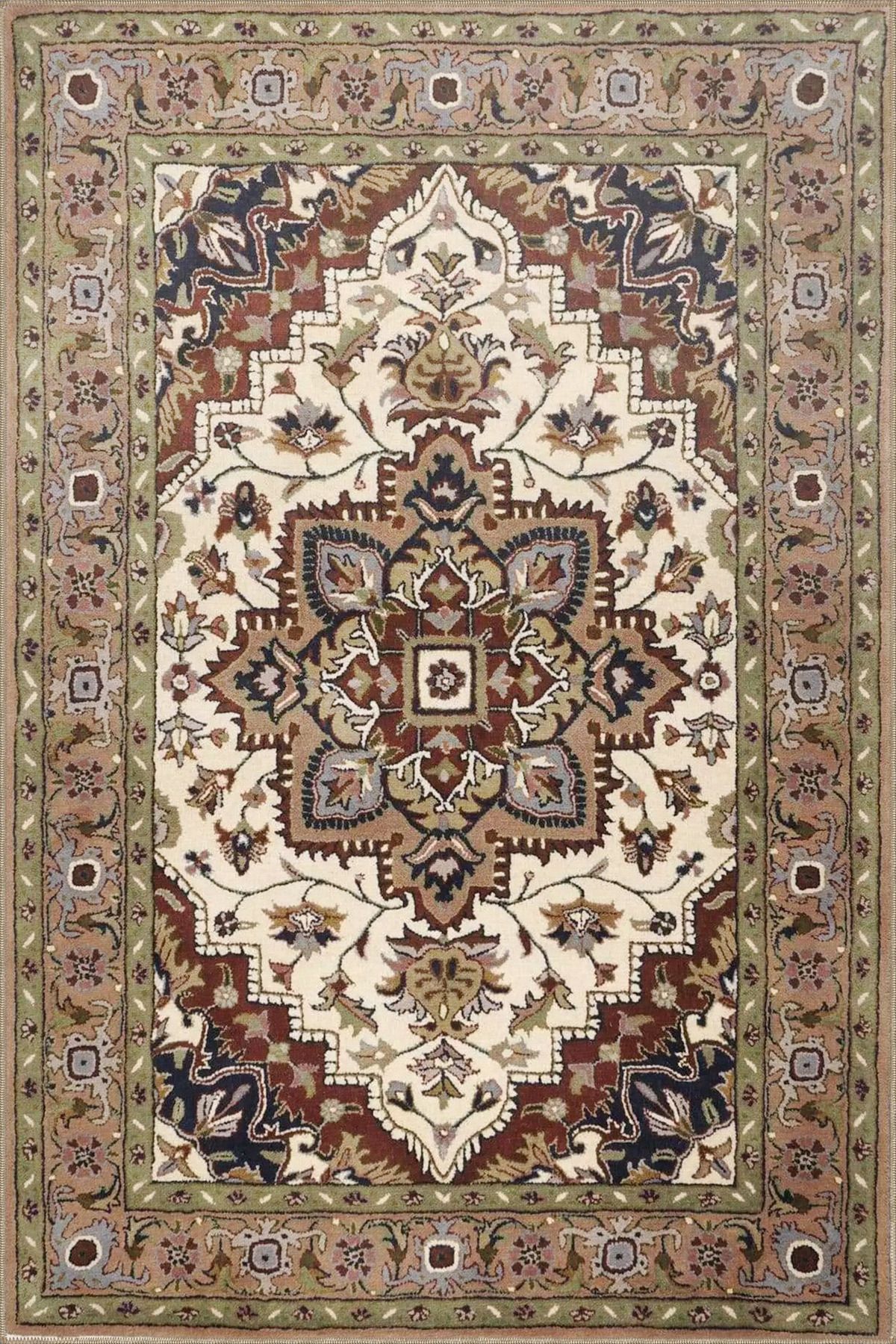 Krem Kahvrengi Renkli Geometrik Modern Desenli Dokuma Taban miravip855