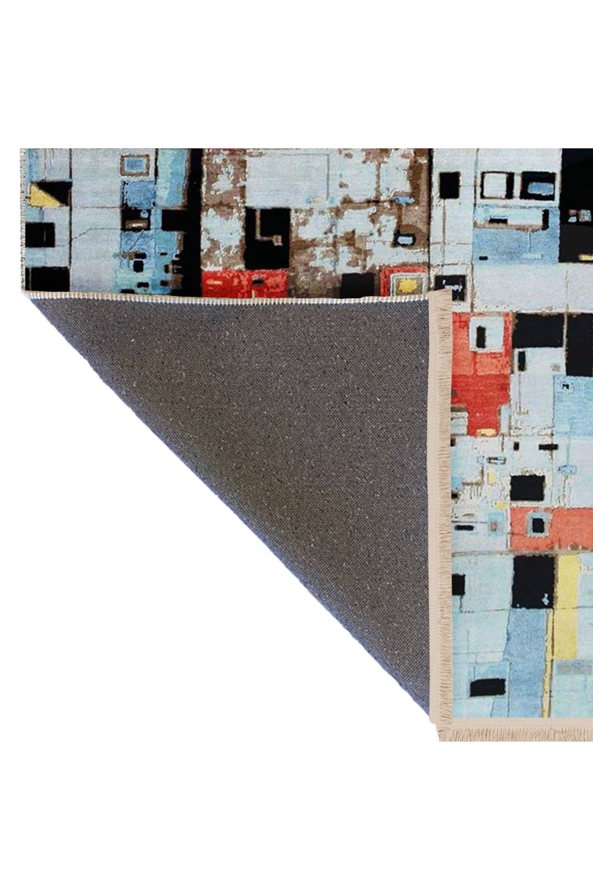 Barcelona Koleksiyonu Mavi Tonlarda Soyut Kare Geometrik Desenli Modern Dekoratif Halı 59