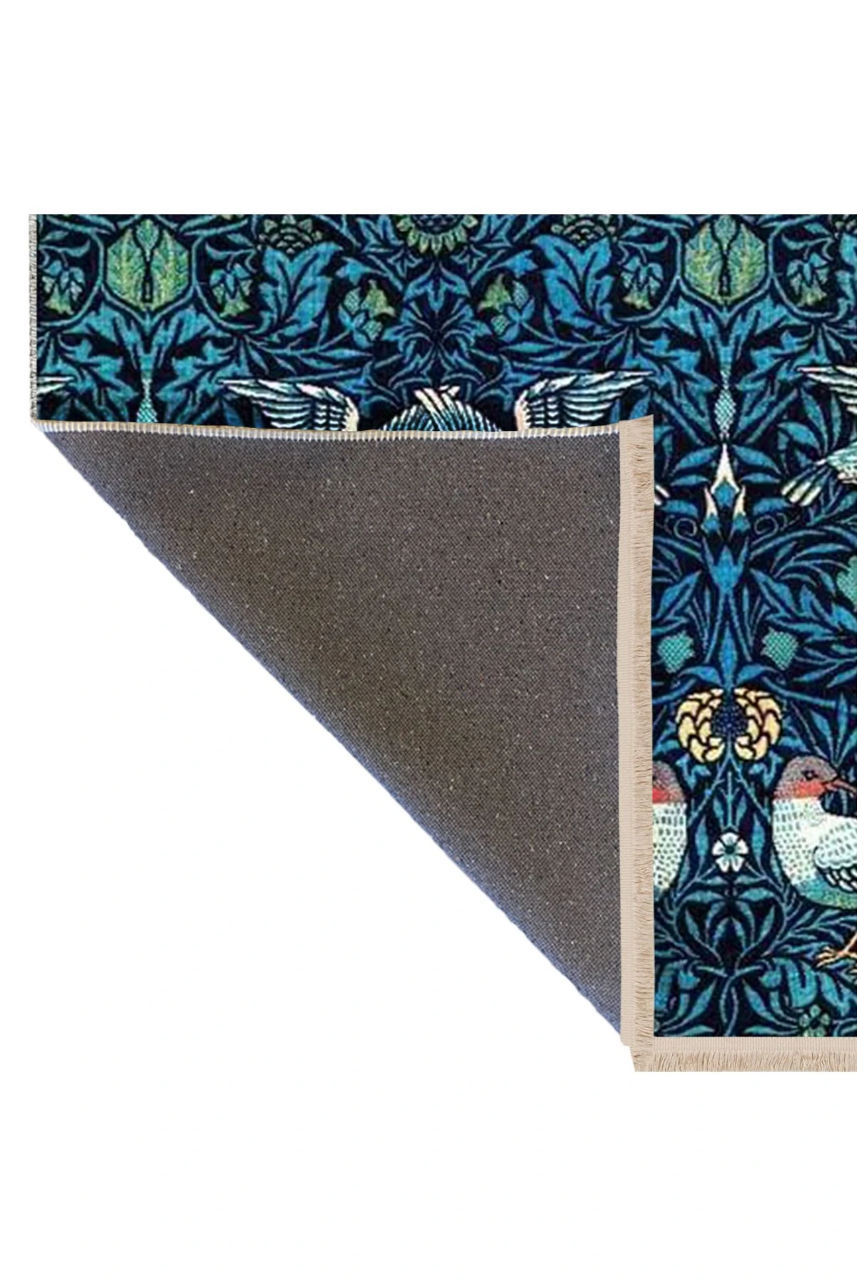 Özge Koleksiyonu Mavi Yeşil Doğa Temalı Kuşlar Detaylı Dokuma Taban Modern Dekoratif Halı özge05