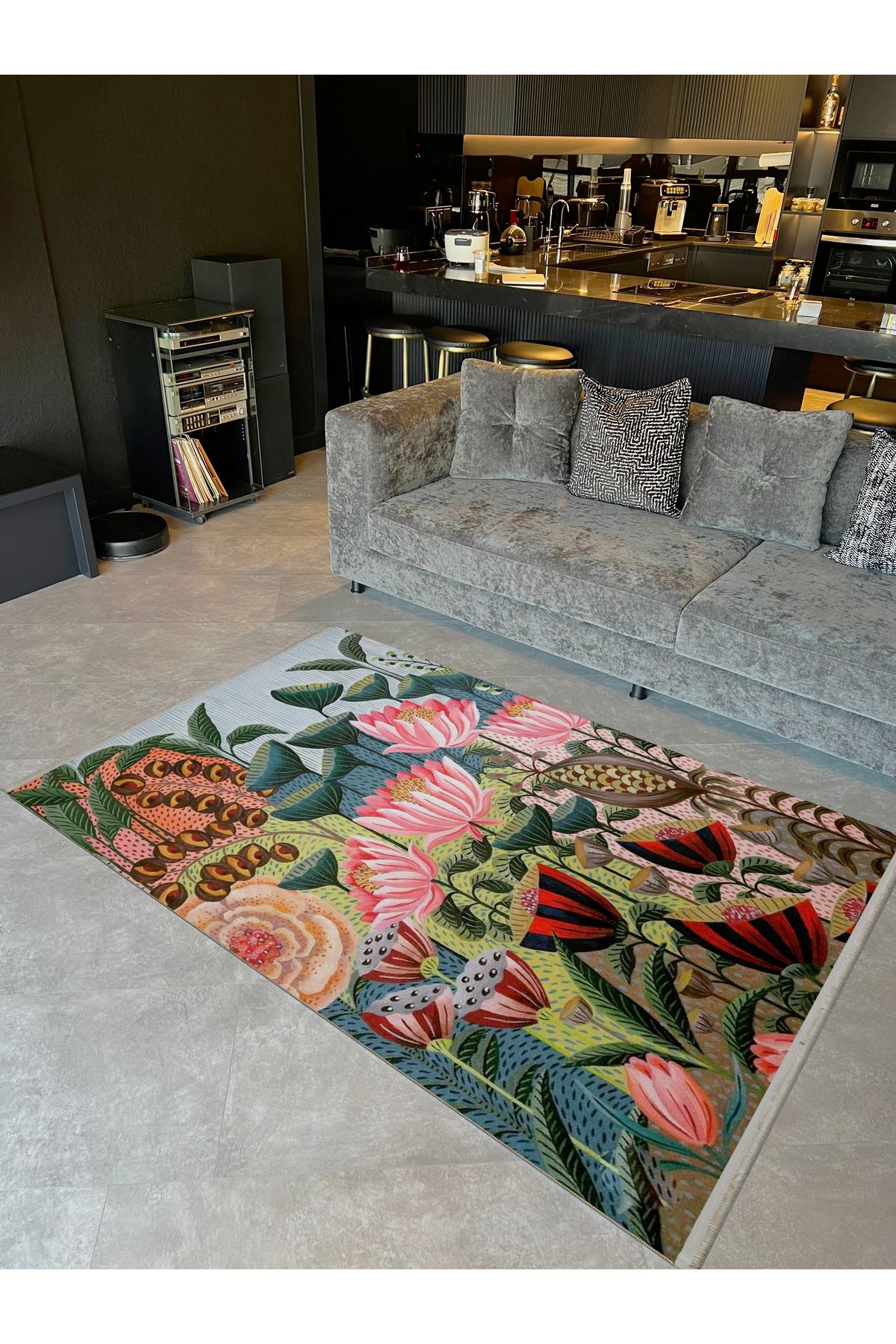 Yılmaz Koleksiyonu Çok Renkli Botanik Tasarım Orman ve Çiçekler Desenli Modern Dekoratif Halı 18