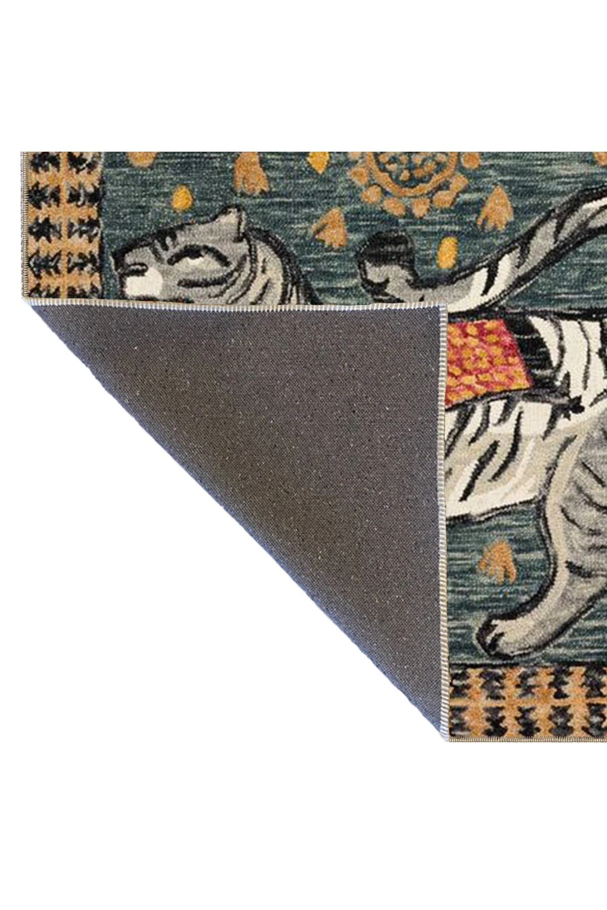 Gri Bej Temalı Kaplan Kaplan Desenli Kreatif Modern Dekoratif Halı 3591