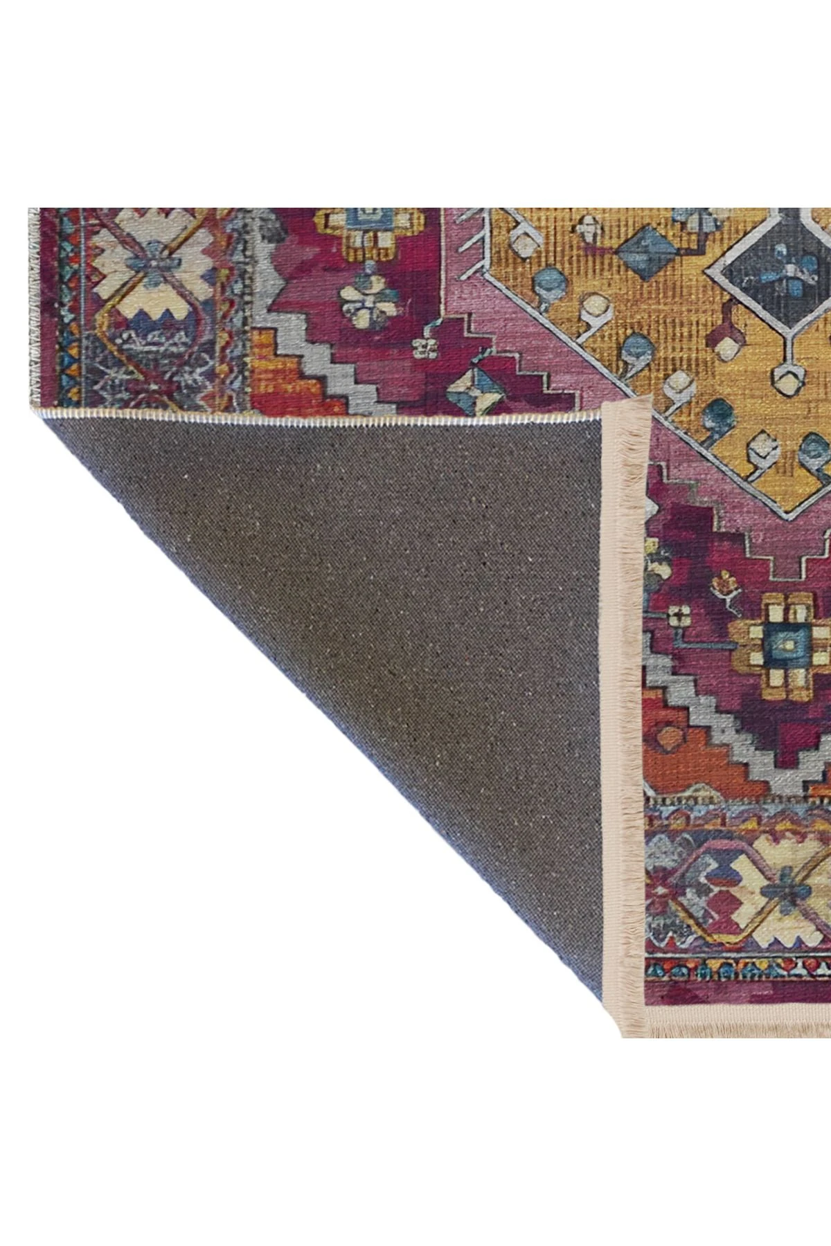 Mor Turuncu Temalı Çok Renkli Geleneksel Motif Etnik Desenli Vintage Dekoratif Halı 2040