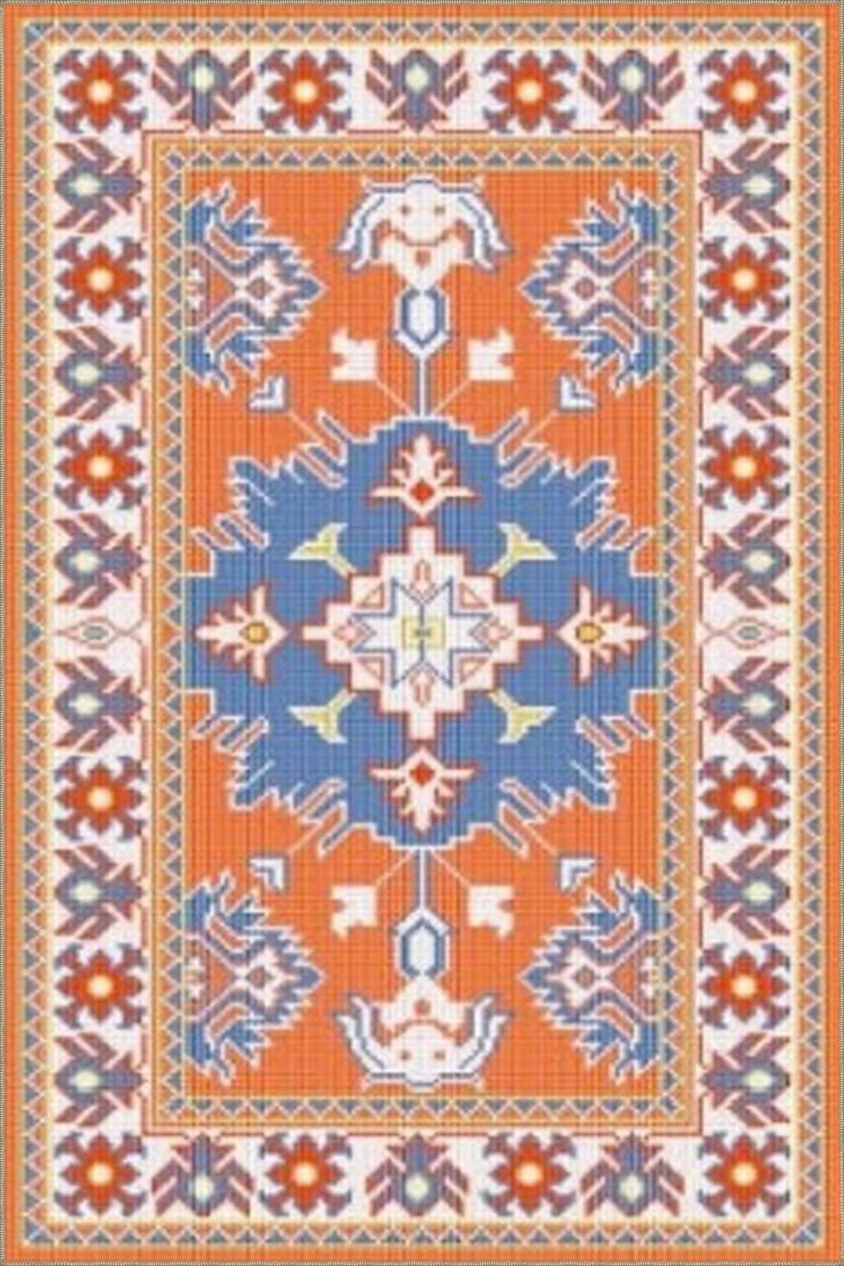 Turuncu Geometrik Kreatif Dekoratif Halı 4144