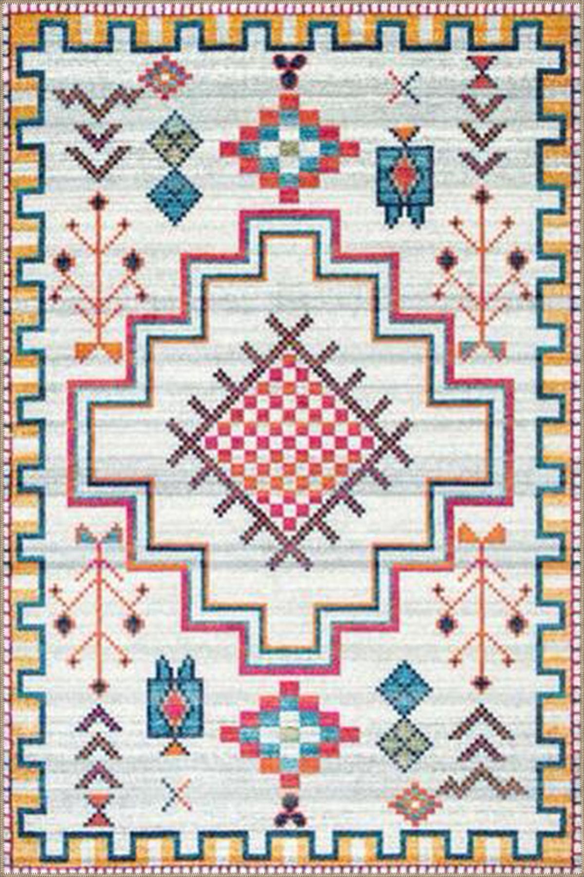 Açık Gri Tonlarında Geometrik Kreatif Dokuma Taban Halı 4004