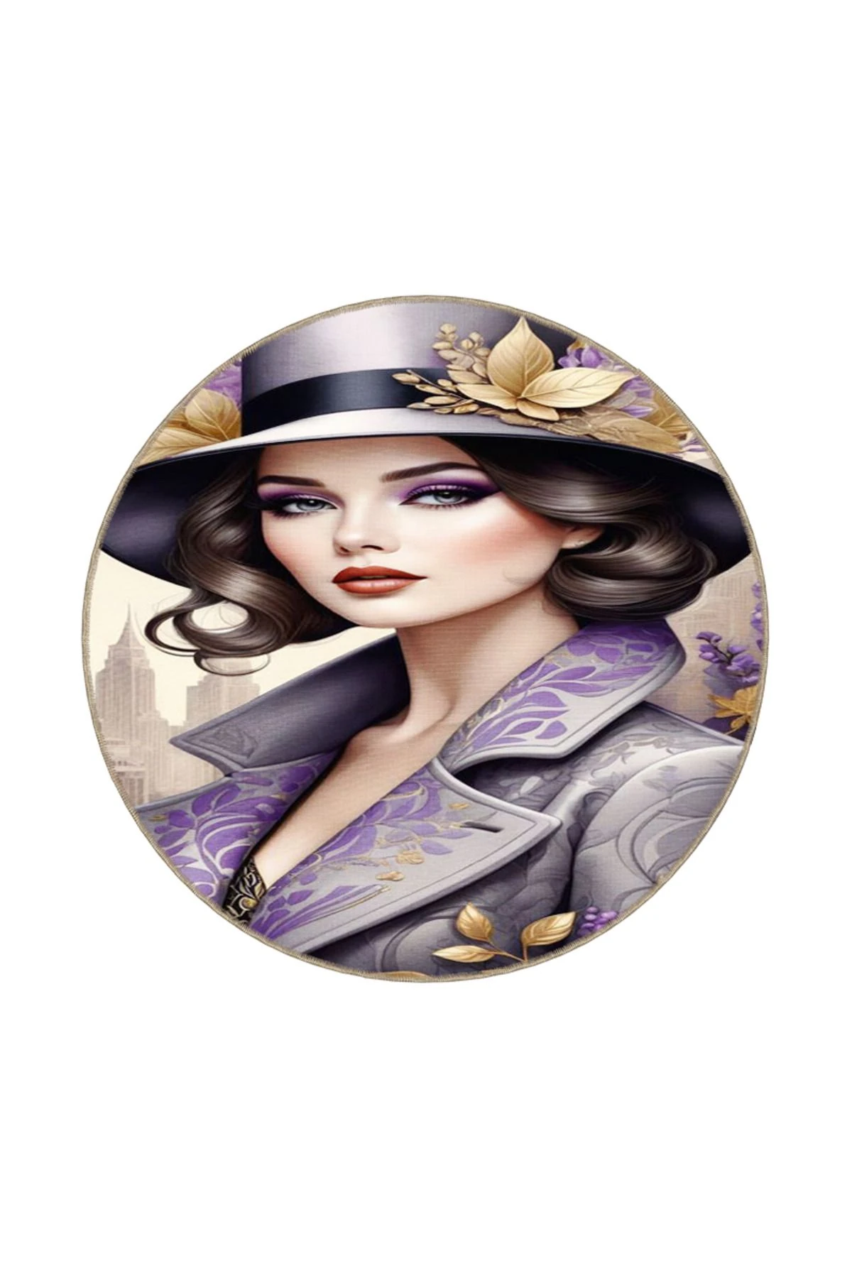 Mor Tonlarda Aksesuarlı Kız Desenli DokumaTaban miravip771