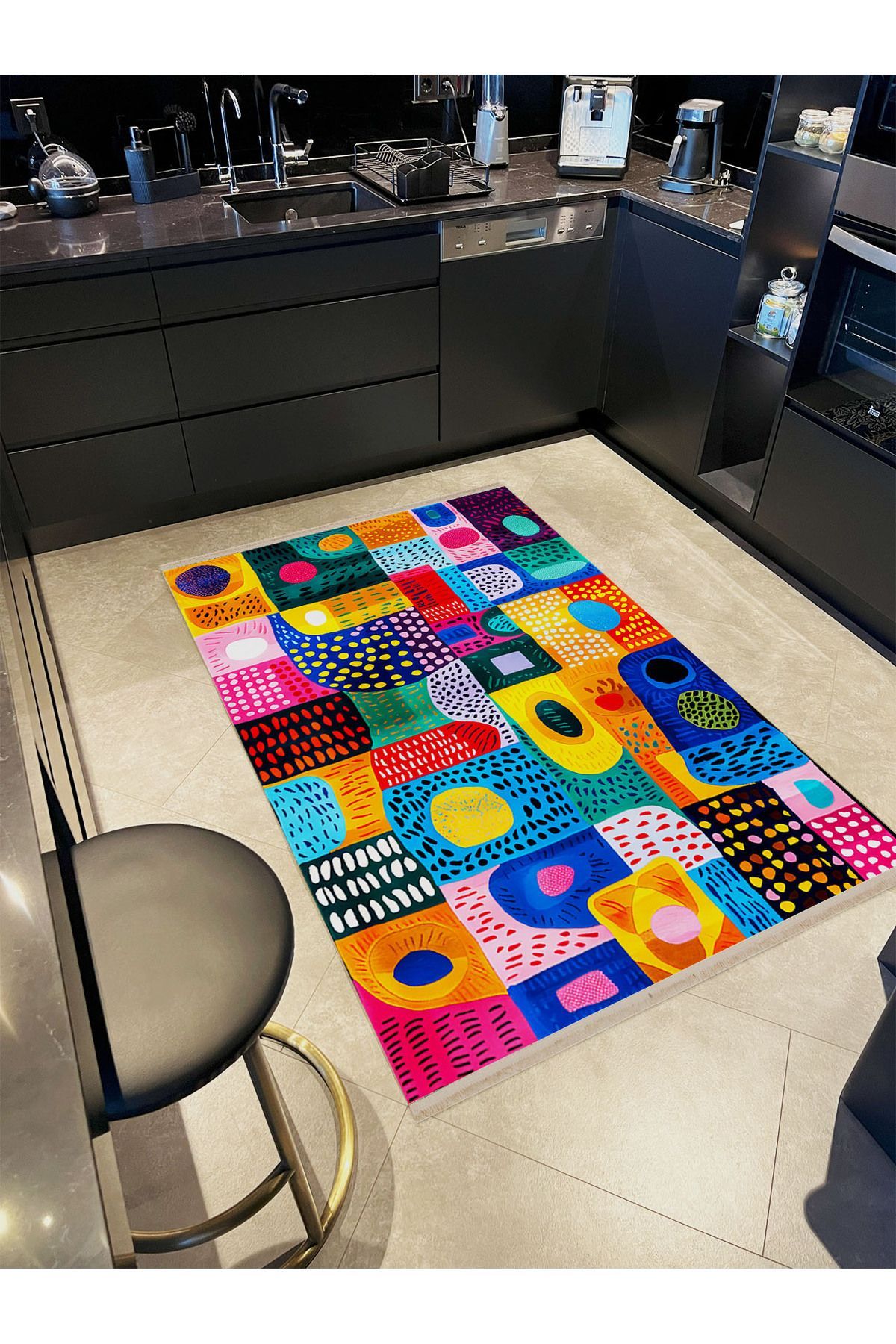 Paris Koleksiyonu Çok Renkli Şekiller Desenli Modern Dekoratif Halı paris30