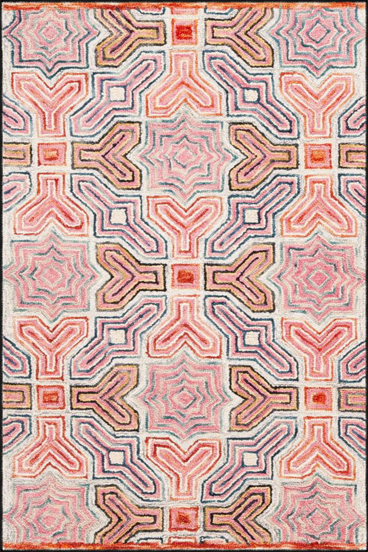 Geometrik Y Desenli Pembe Renk Dokuma Taban Yıkanabilir Halı miravip8904