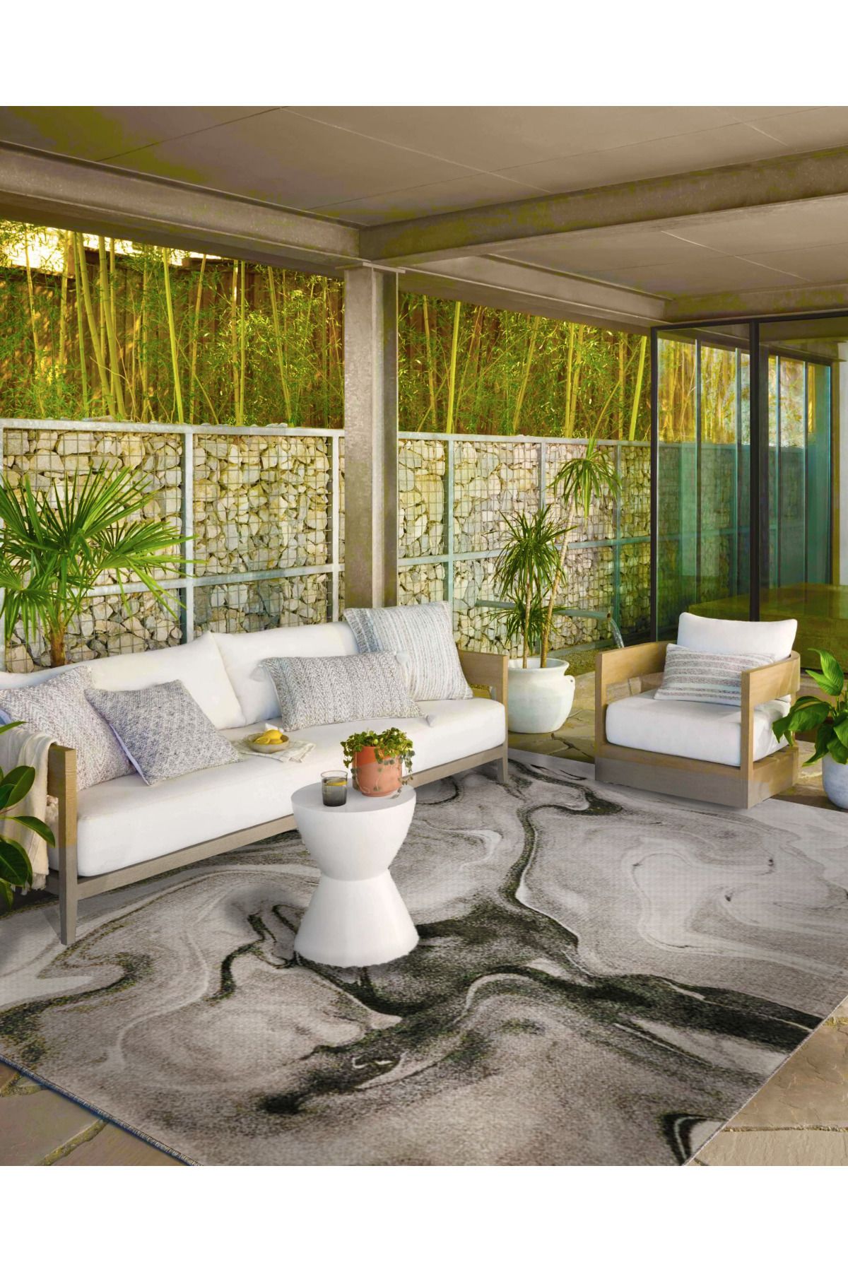 Krem Dalgalı Temalı Desenli Dokuma Taban Halı ve Yıkanabilir Halı miravip10213