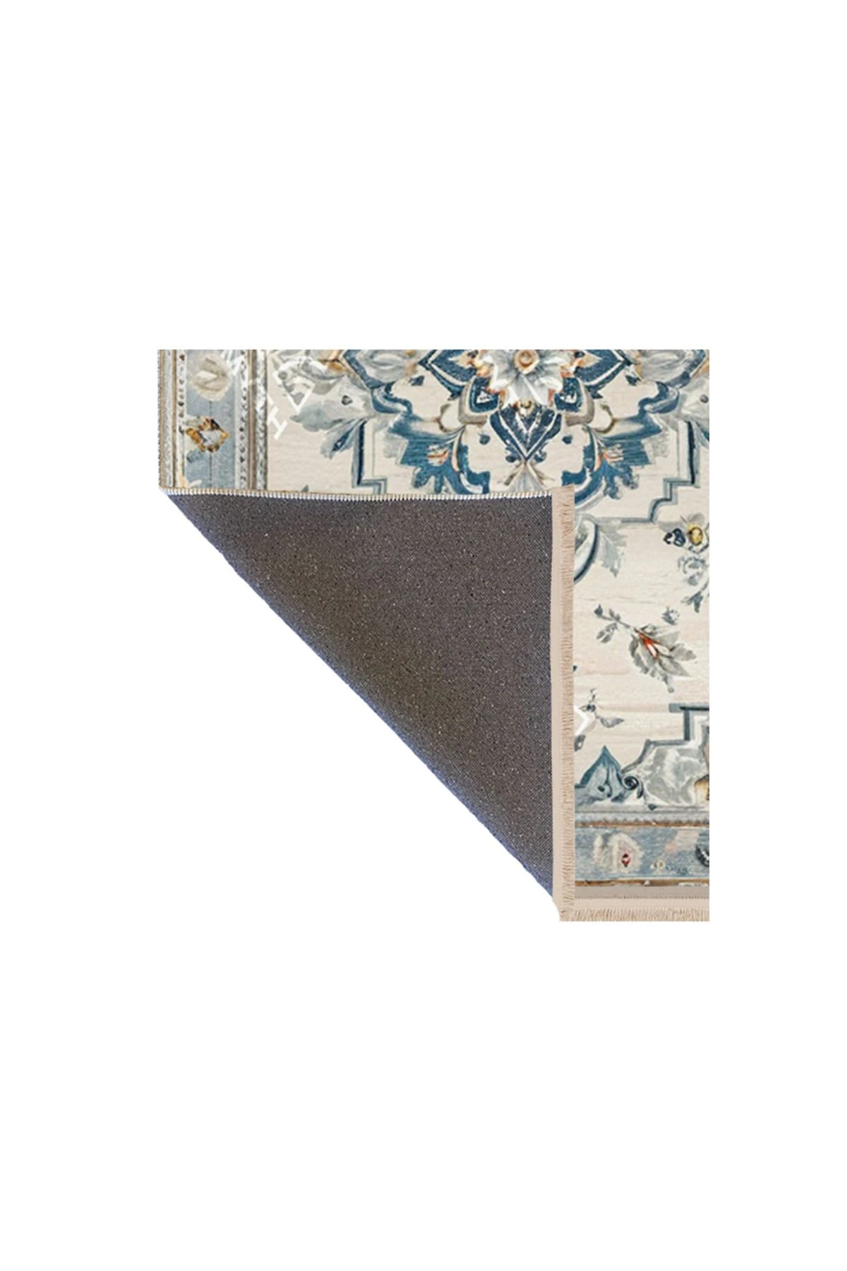 Krem Tonlarda Geleneksel Temalı Dokuma Taban ve Yıkanabilir Halı MYTH3