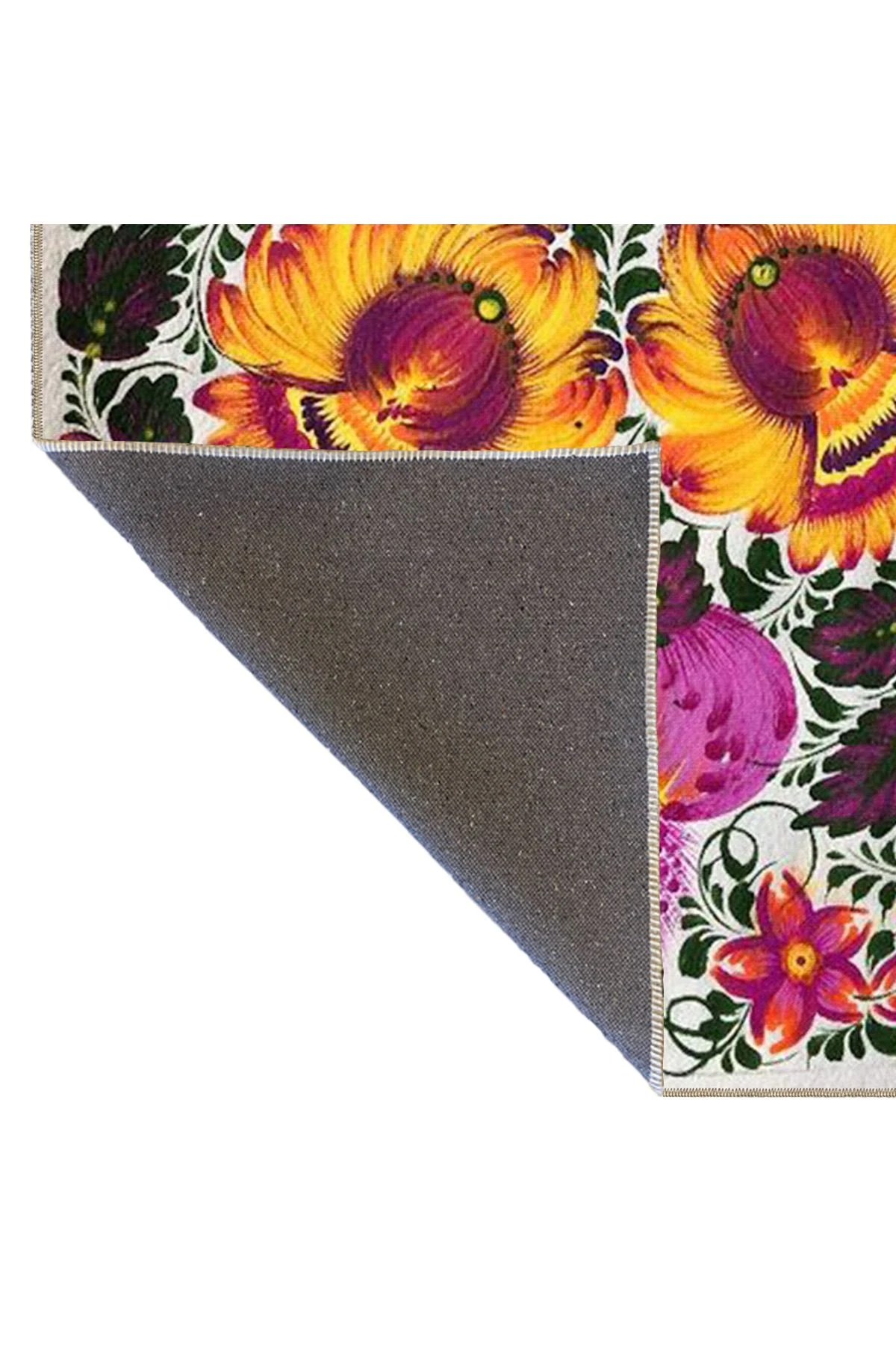 Mor ve Karışık Renkli Çiçekli Floral Geometrik Modern Dekoratif Halı miravip173