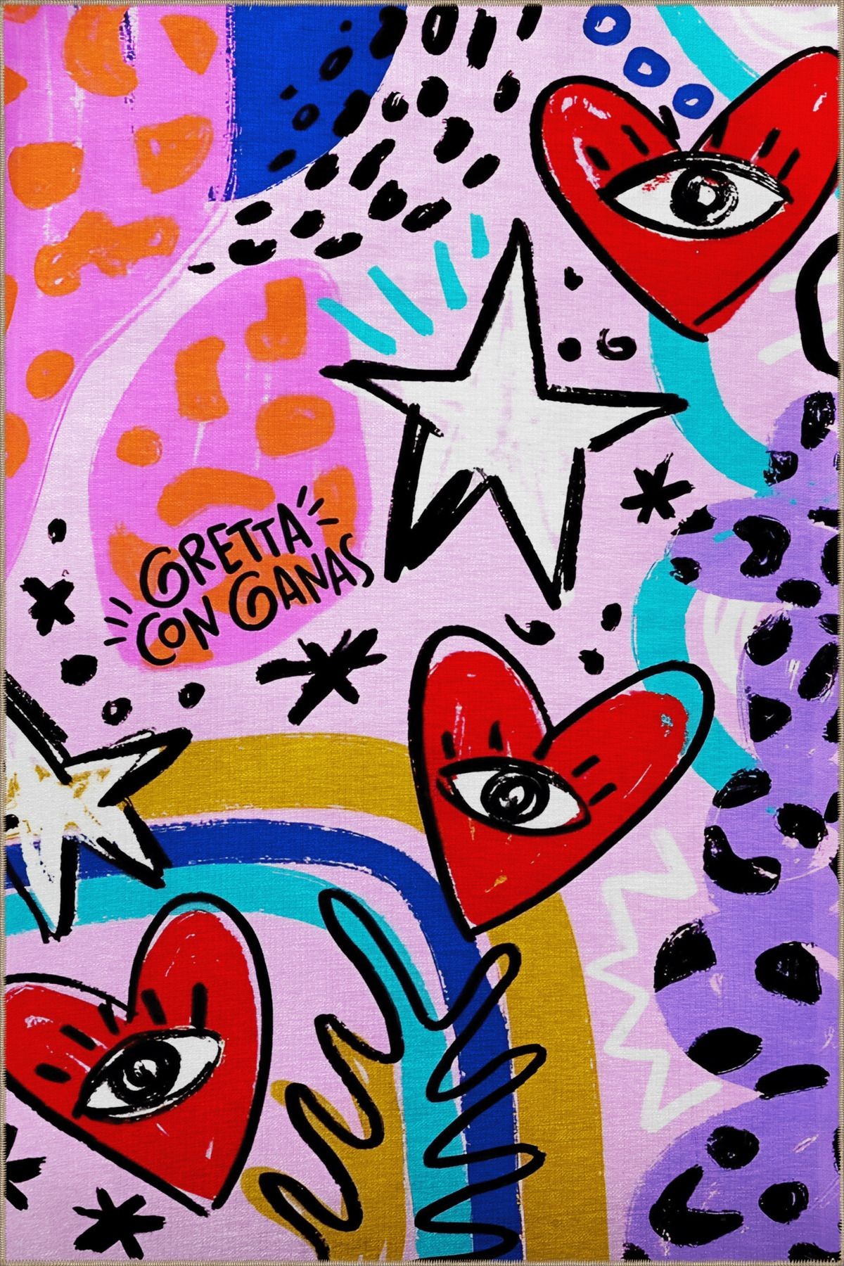 Açık Ton Çok Renkli Kalp Yıldız ve Karma Şekil Desenli Kreatif Modern Dekoratif Halı 2335