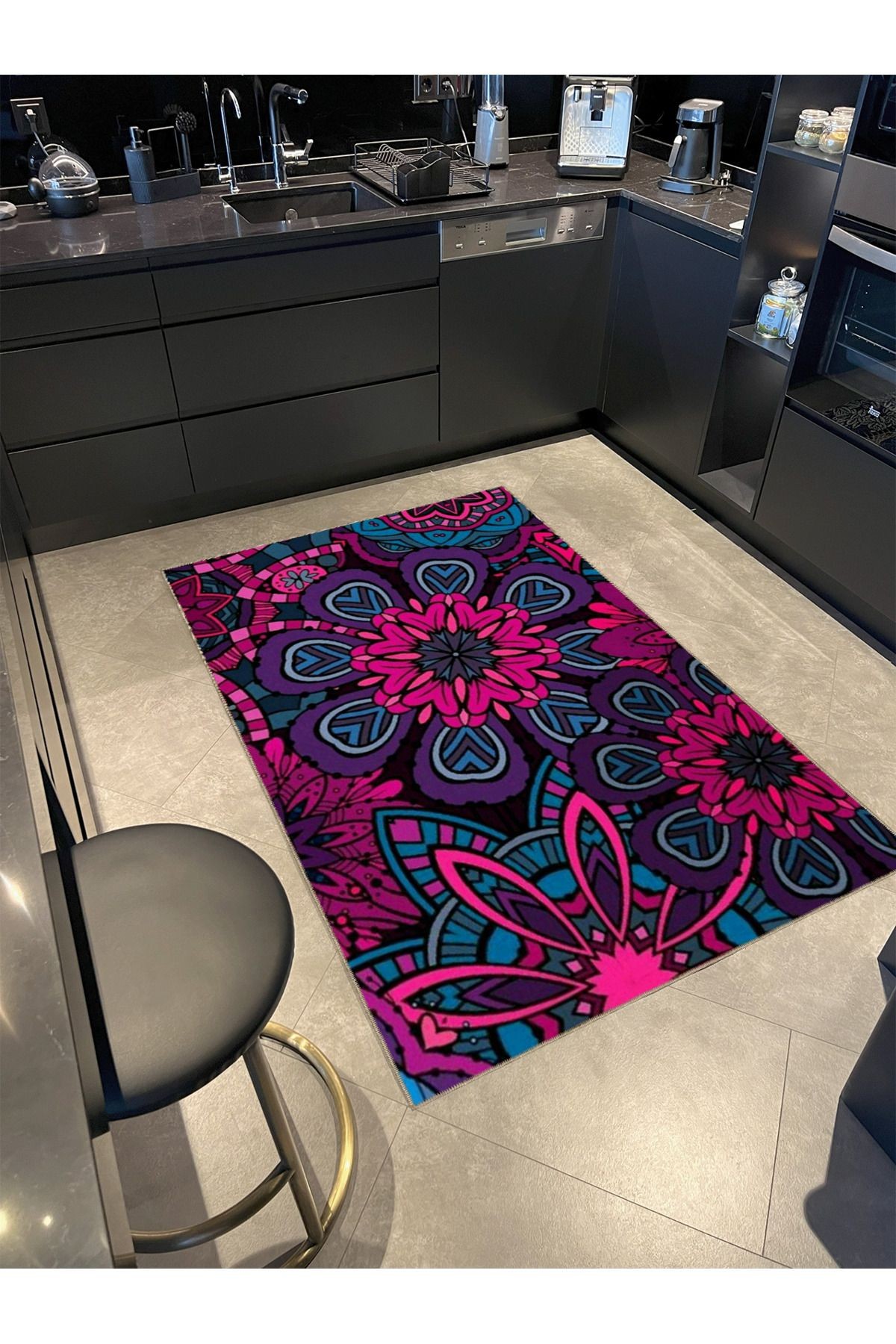 Floral Temalı Çok Renkli Soyut Çiçek Desenli Modern Dekoratif Halı 4820
