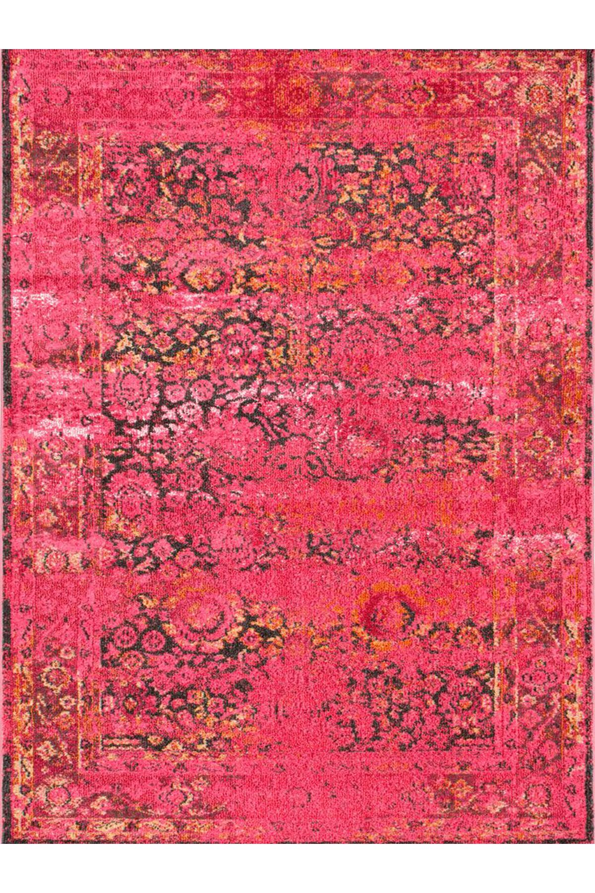Güney Koleksiyonu Pembe Temalı Soyut Geleneksel Motif Ve Çiçek Desenli Vintage Dekoratif Halı 19