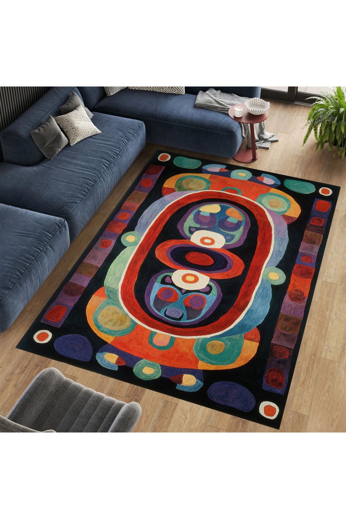 Nora Art Soyut Desen Çok Renkli Dokuma Taban Modern Dekoratif Halı noraart33