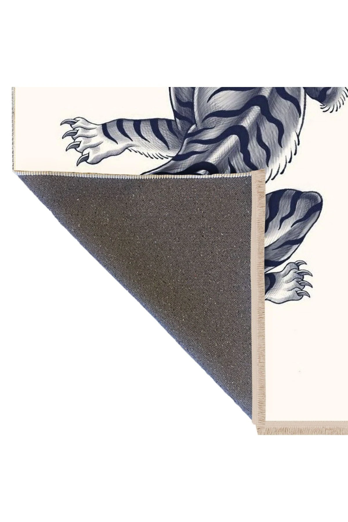 Leyla Koleksiyonu Beyaz Zemin Üzerine Koyu Lacivert Vahşi Kaplan Dokuma Taban Dekoratif Halı leyla40