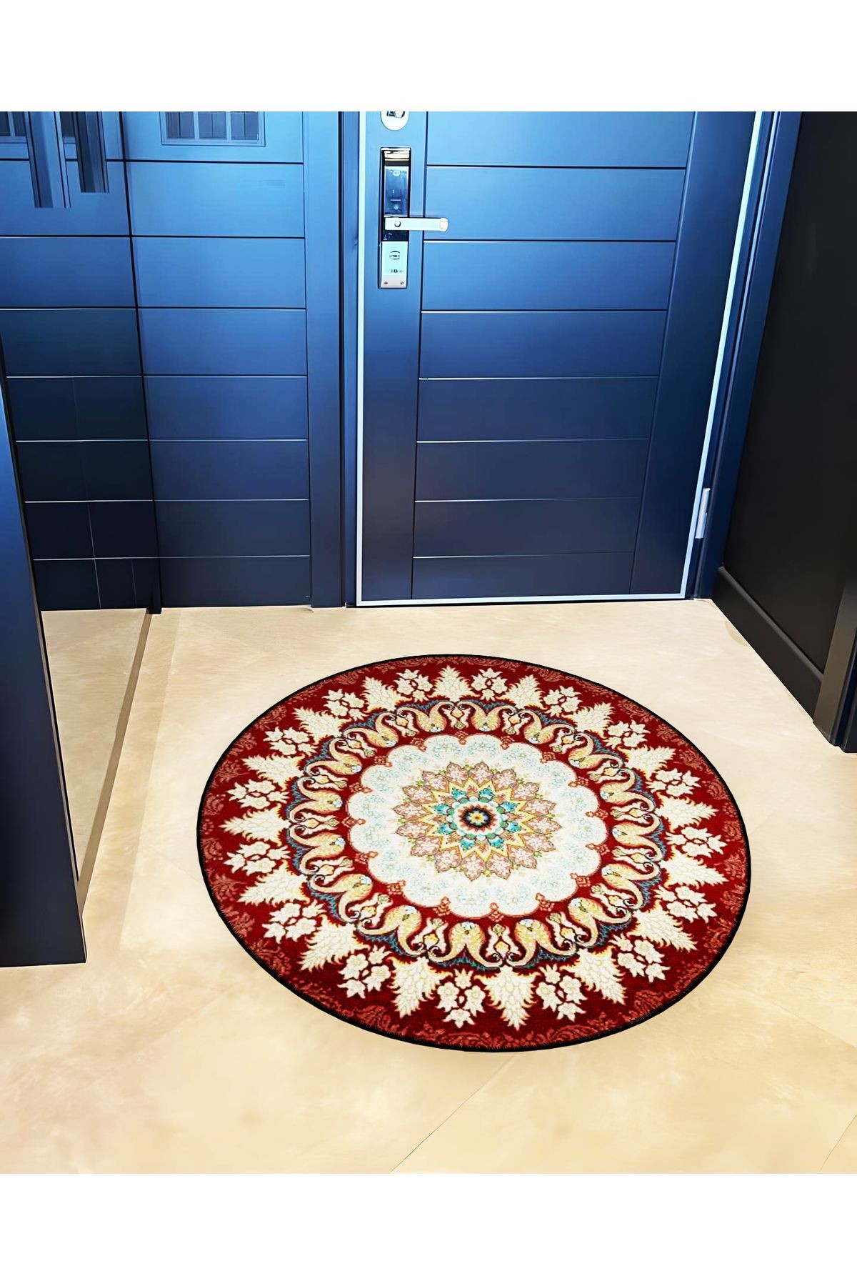 Mira Yuvarlak Kırmızı Bej Tonlarda Antik Desen Detaylı Dokuma Taban Modern Dekoratif Halı 5671