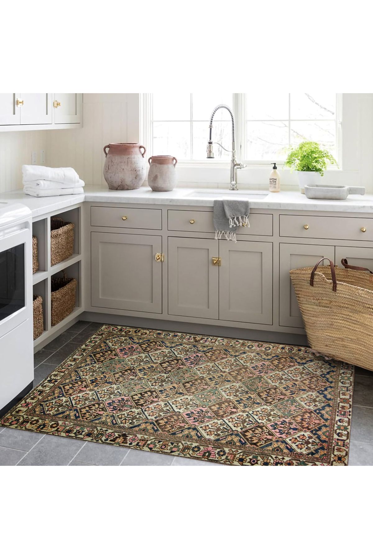 Mete Koleksiyonu Çok Renkli Etnik Çiçek Motifleri Desenli Vintage Dekoratif Halı 07