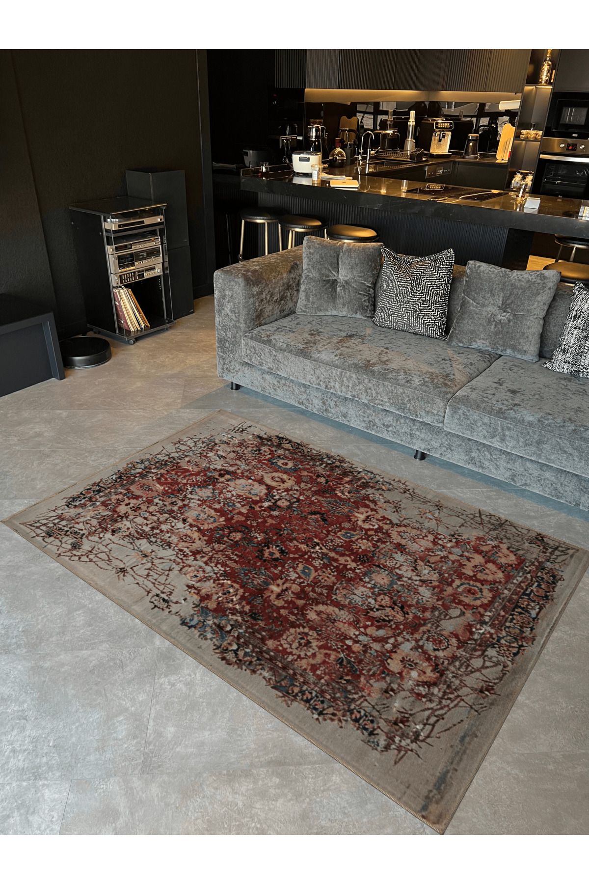 Bordo Bej Temalı Soyut Geleneksel Motif Desenli Vintage Dekoratif Halı 5125