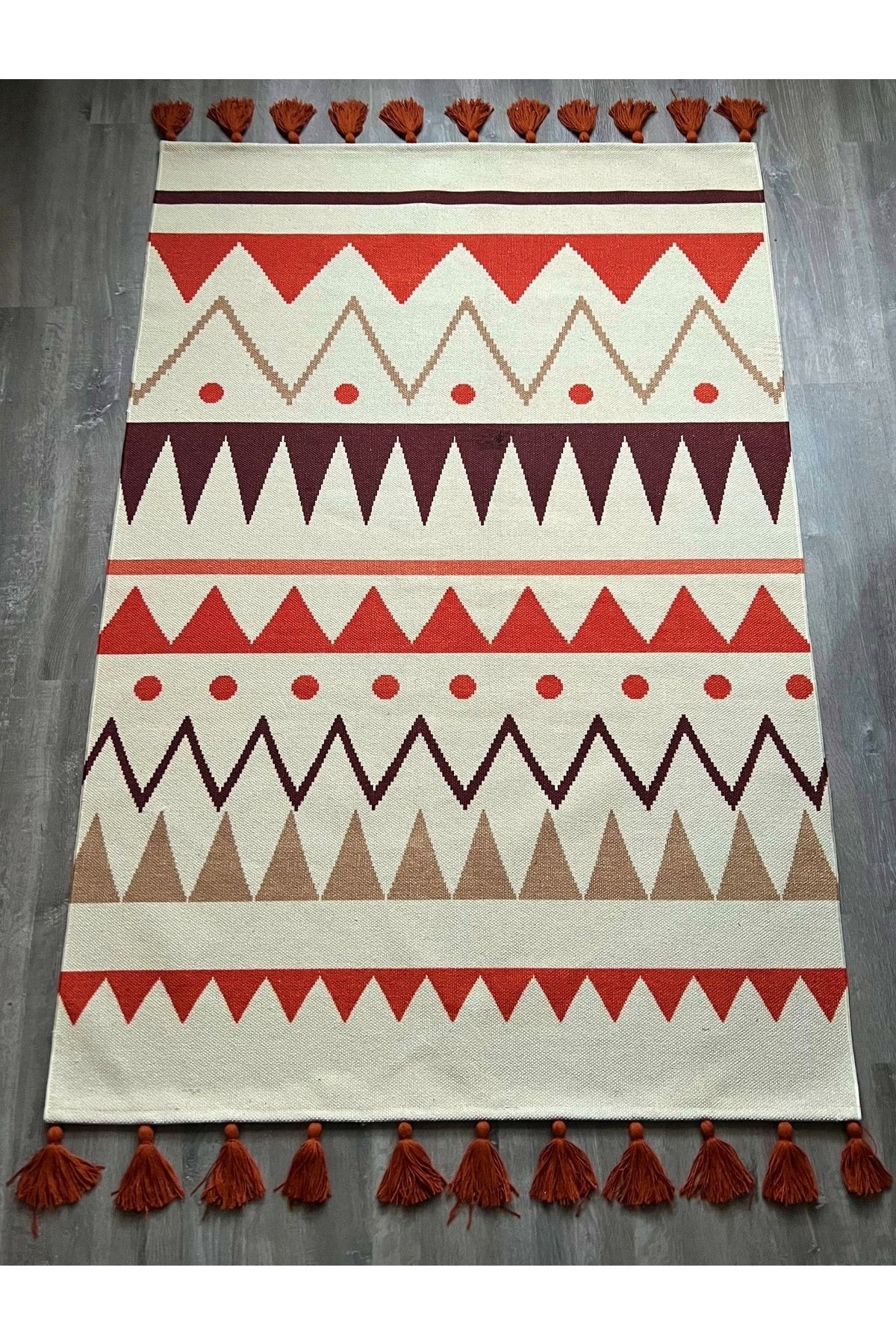 Cotton 566 Iskandinav Desenli Ekru Dokuma Taban Kilim
