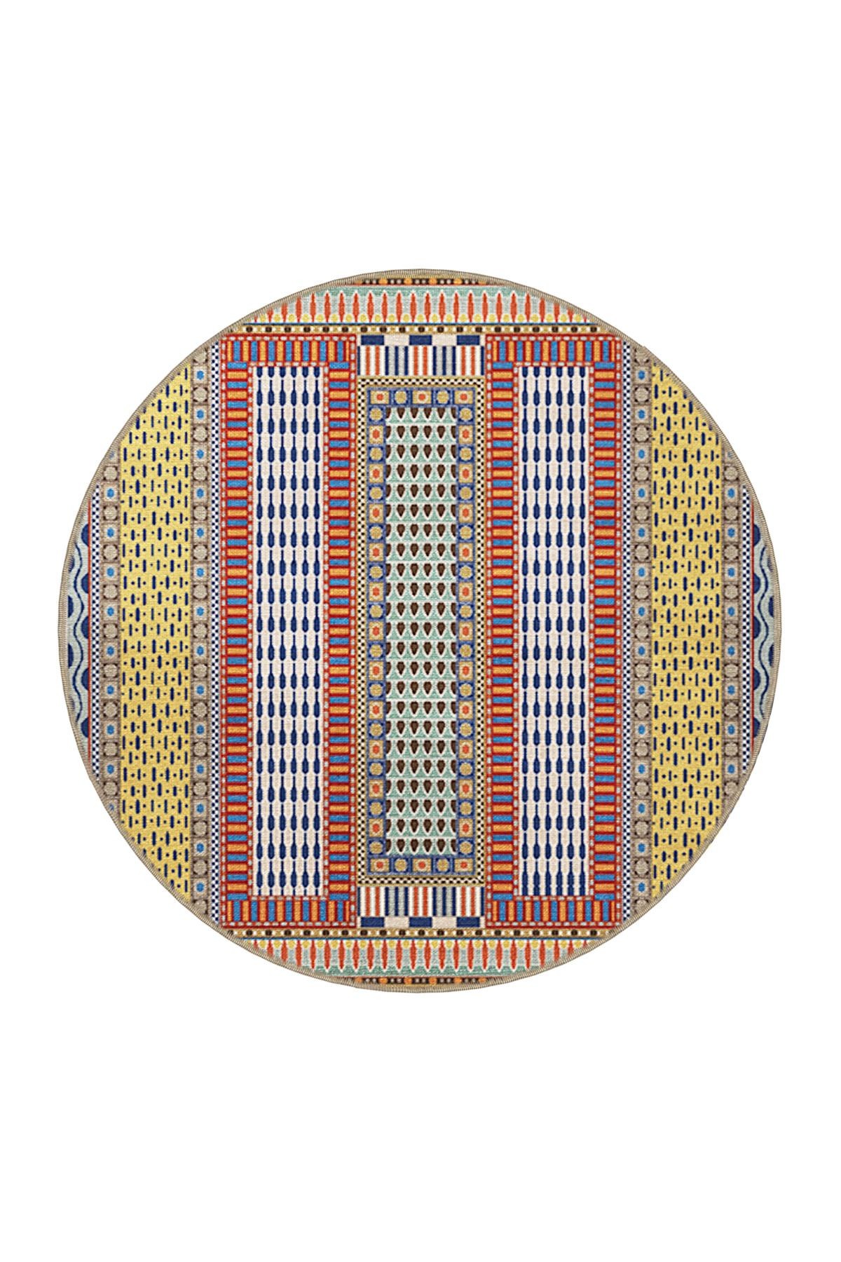 Çok Renkli Geleneksel Motif Etnik Desenli Vintage Dekoratif Halı 3442