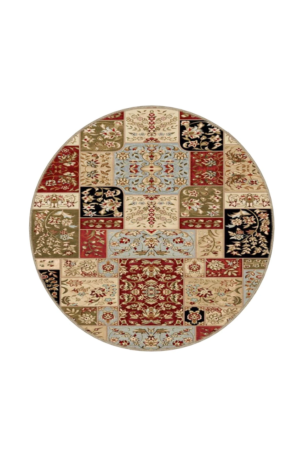 Kahverengi ve Kırmızı Renklerde Geometrik Kareli Dokuma Taban Halı 4436