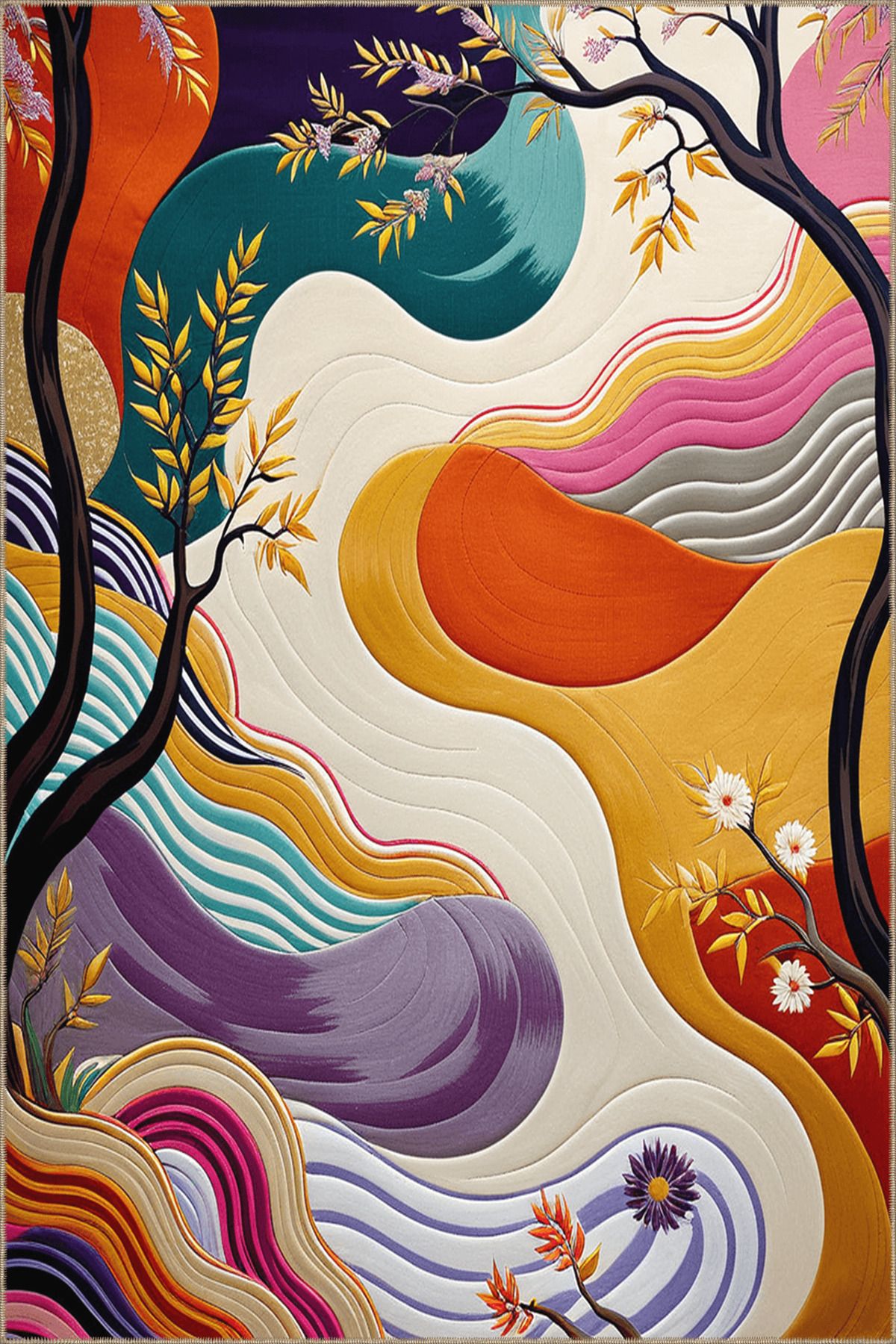 Paris Koleksiyonu Soyut Temalı Ağaç ve Dalgalı Desenli Modern Dekoratif Halı 70