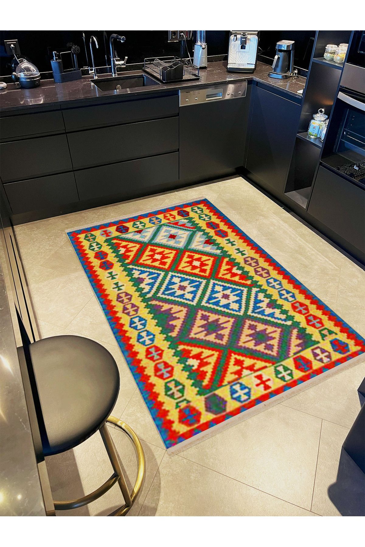 İnci Koleksiyonu Çok Renkli Geleneksel Motif Etnik Desen Dokuma Taban Vintage Dekoratif Halı inci16