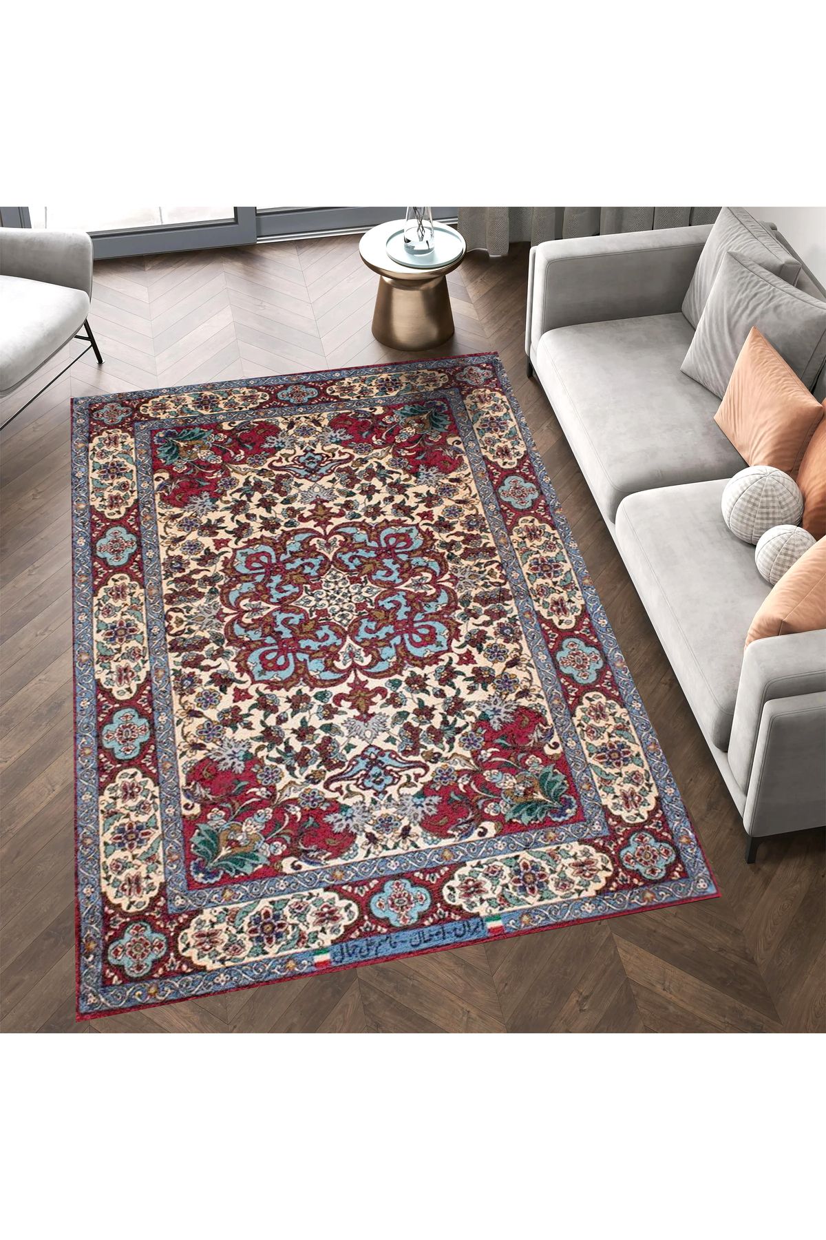 Cansu Koleksiyonu Mavi Bordo Desenli Dokuma Taban Modern Dekoratif Halı cansu35